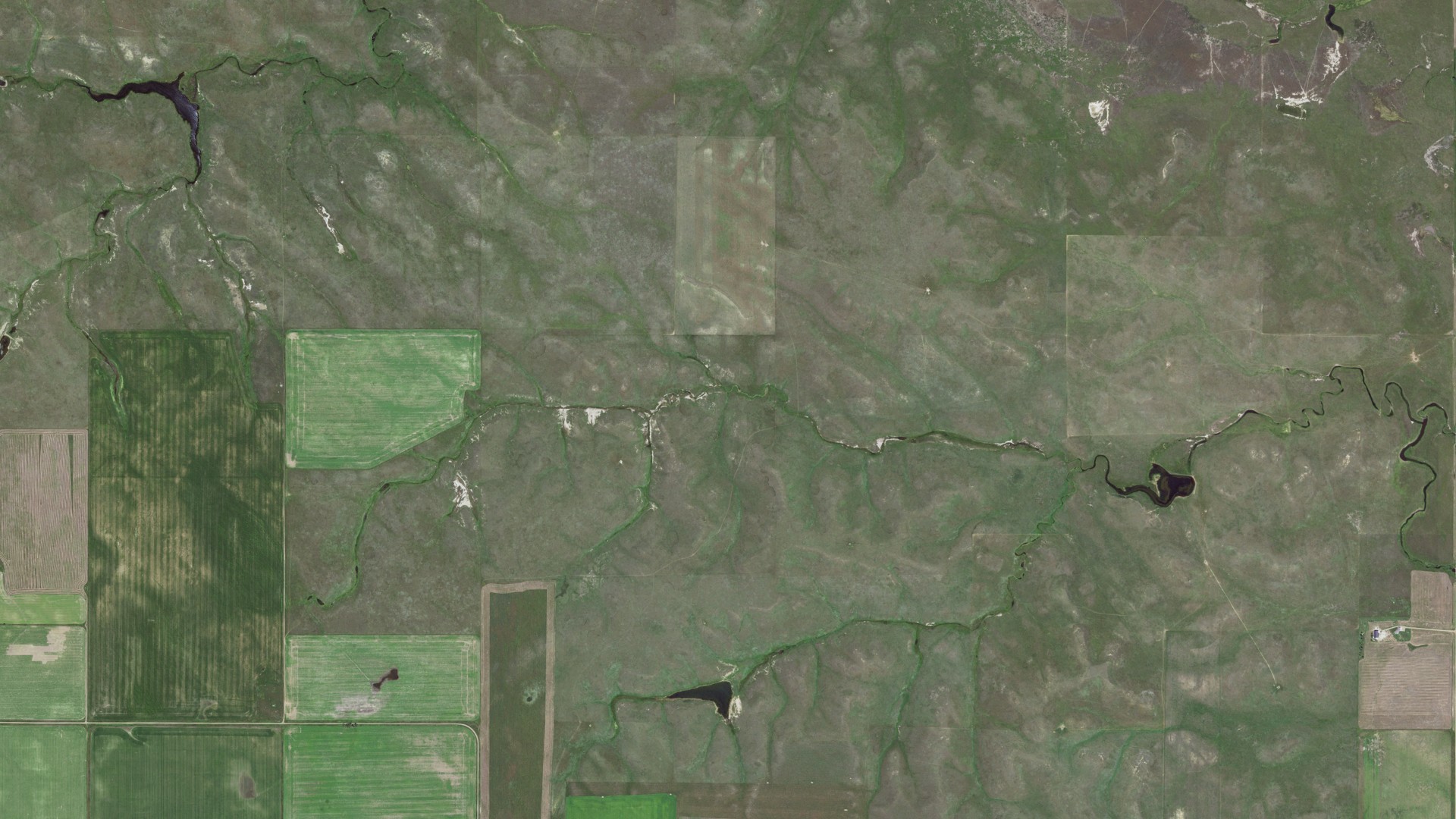 Aerial view of land around Horse Creek, South Dakota
