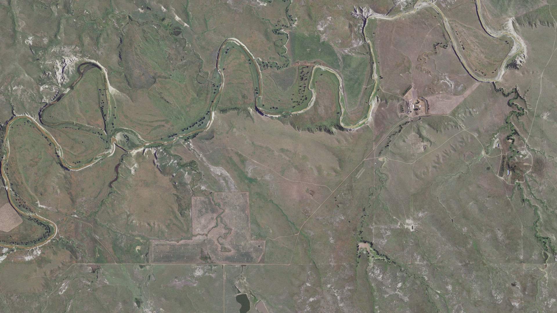 Aerial view of land around Martin, South Dakota