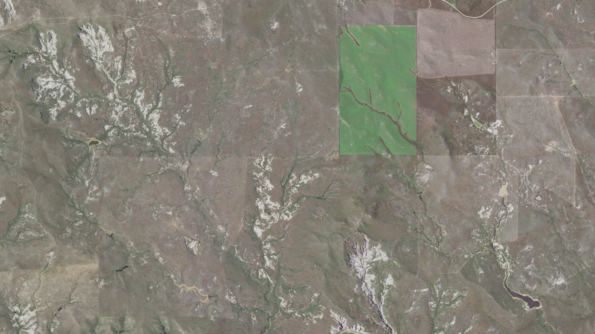 Aerial view of land around Moreau, South Dakota