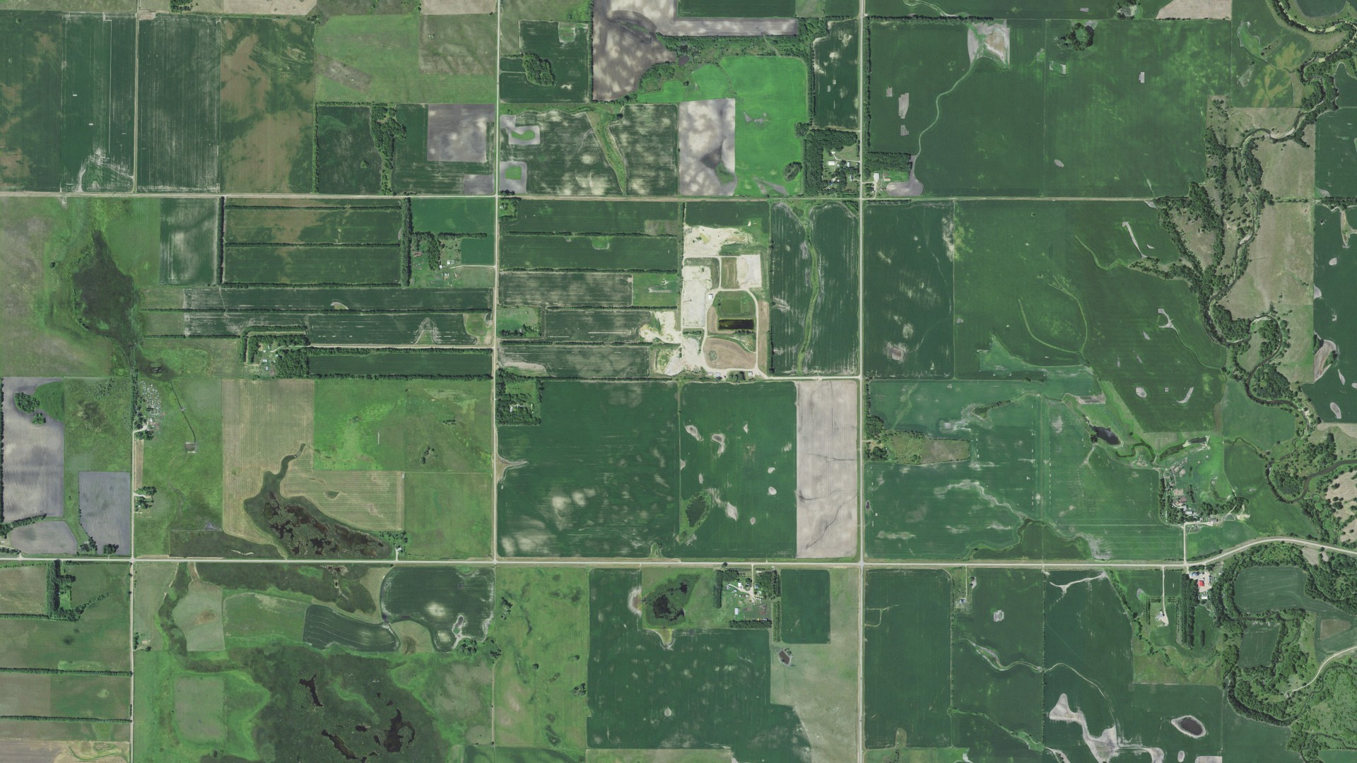 Natural-color aerial photograph of land around Roberts County, South Dakota