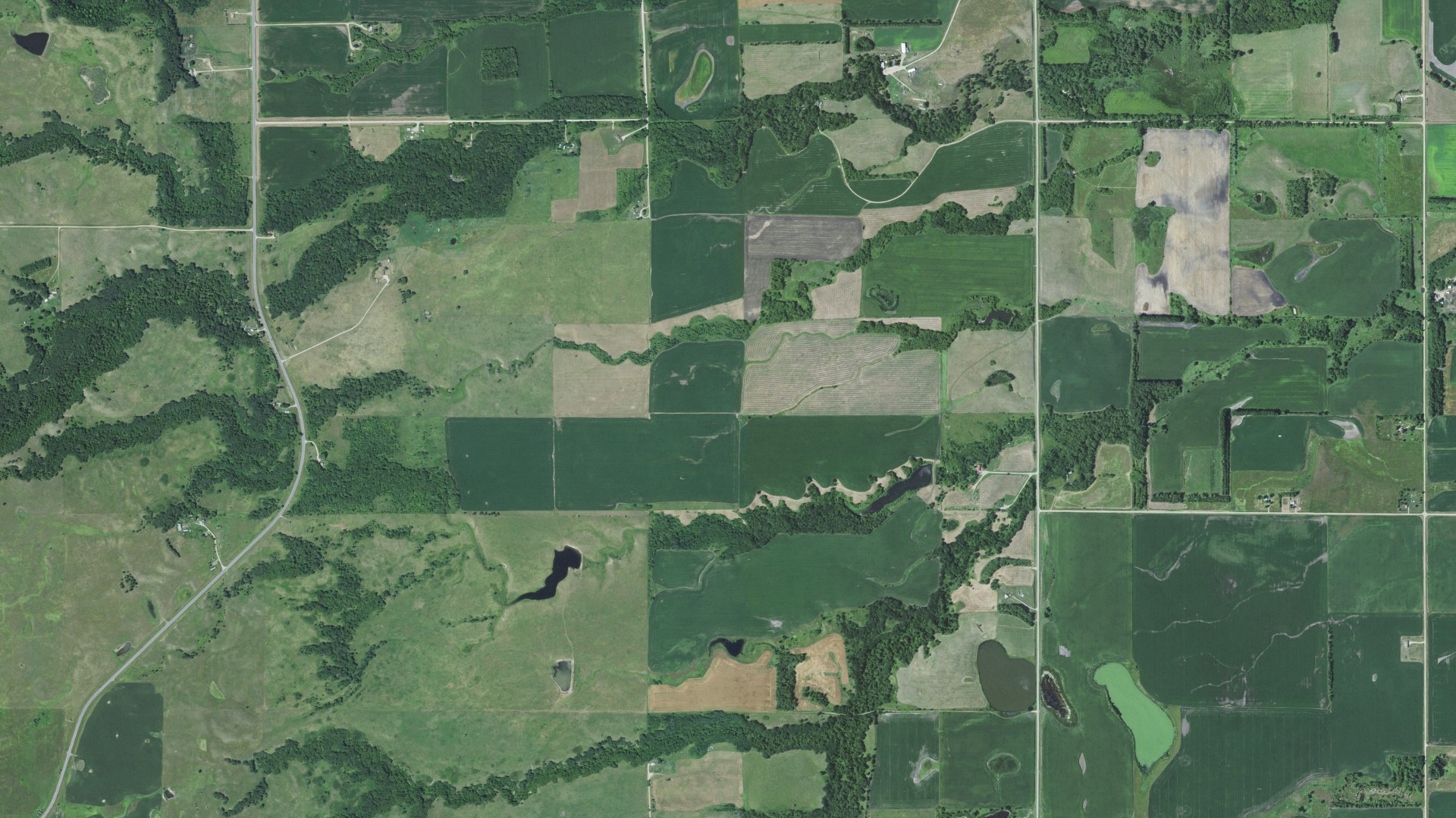 Aerial view of land around Agency, South Dakota
