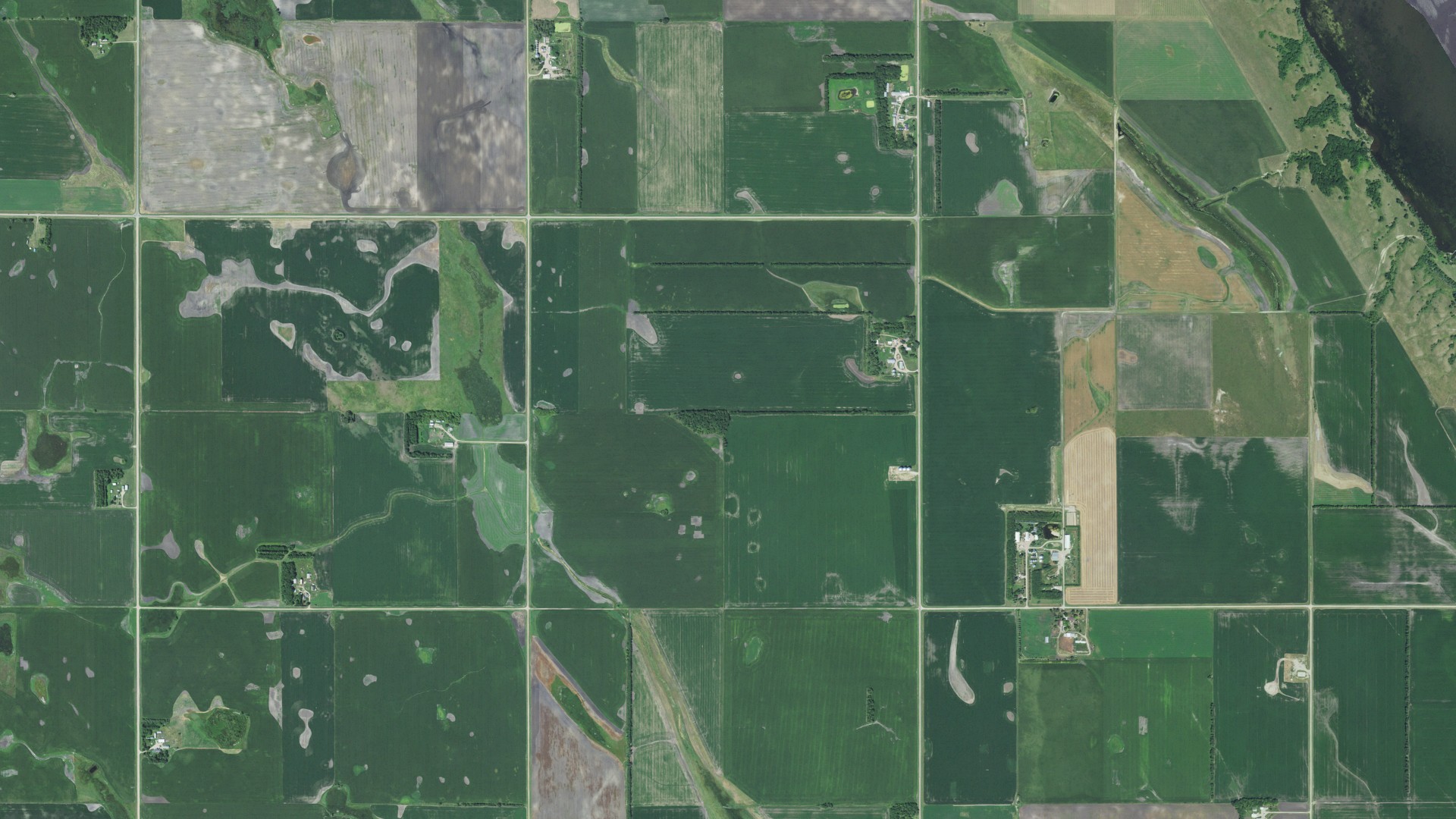 Aerial view of land around Becker, South Dakota