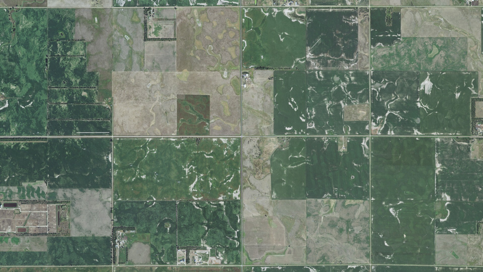 Aerial view of land around Elliott, South Dakota