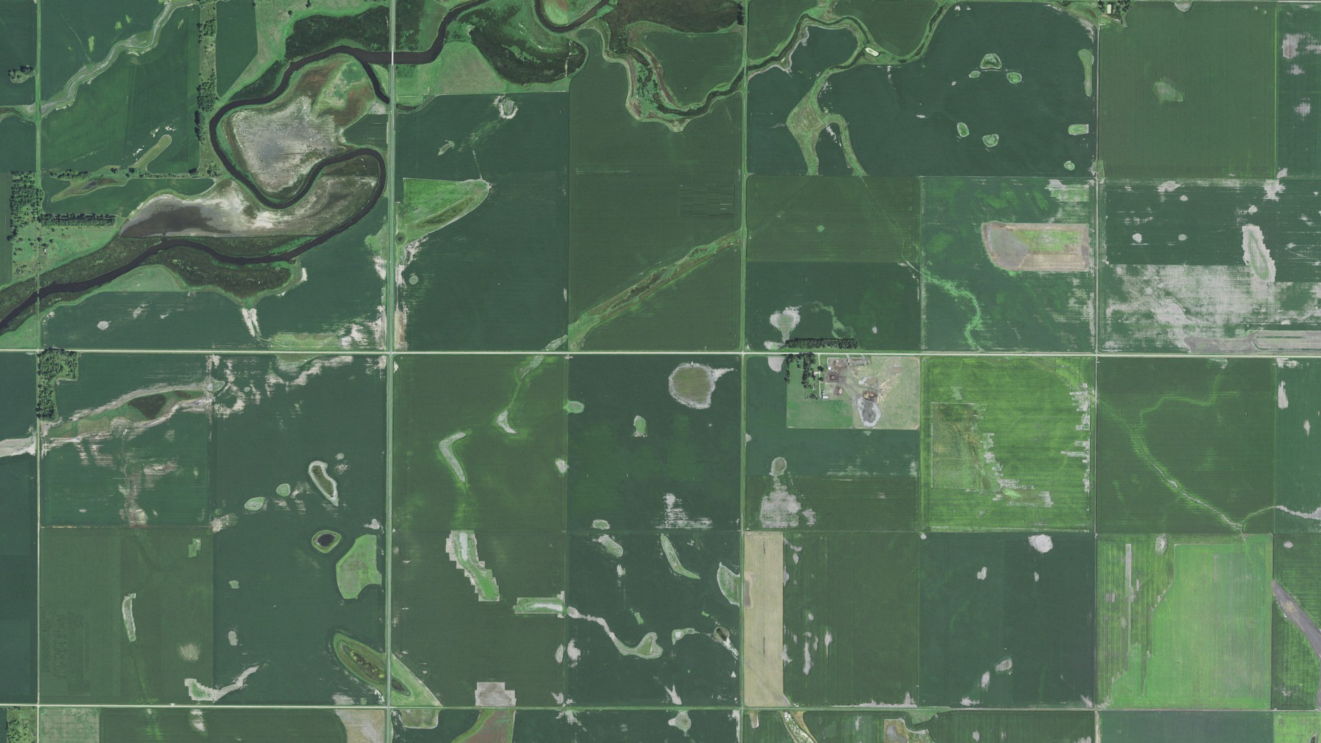 Aerial view of land around La Prairie, South Dakota
