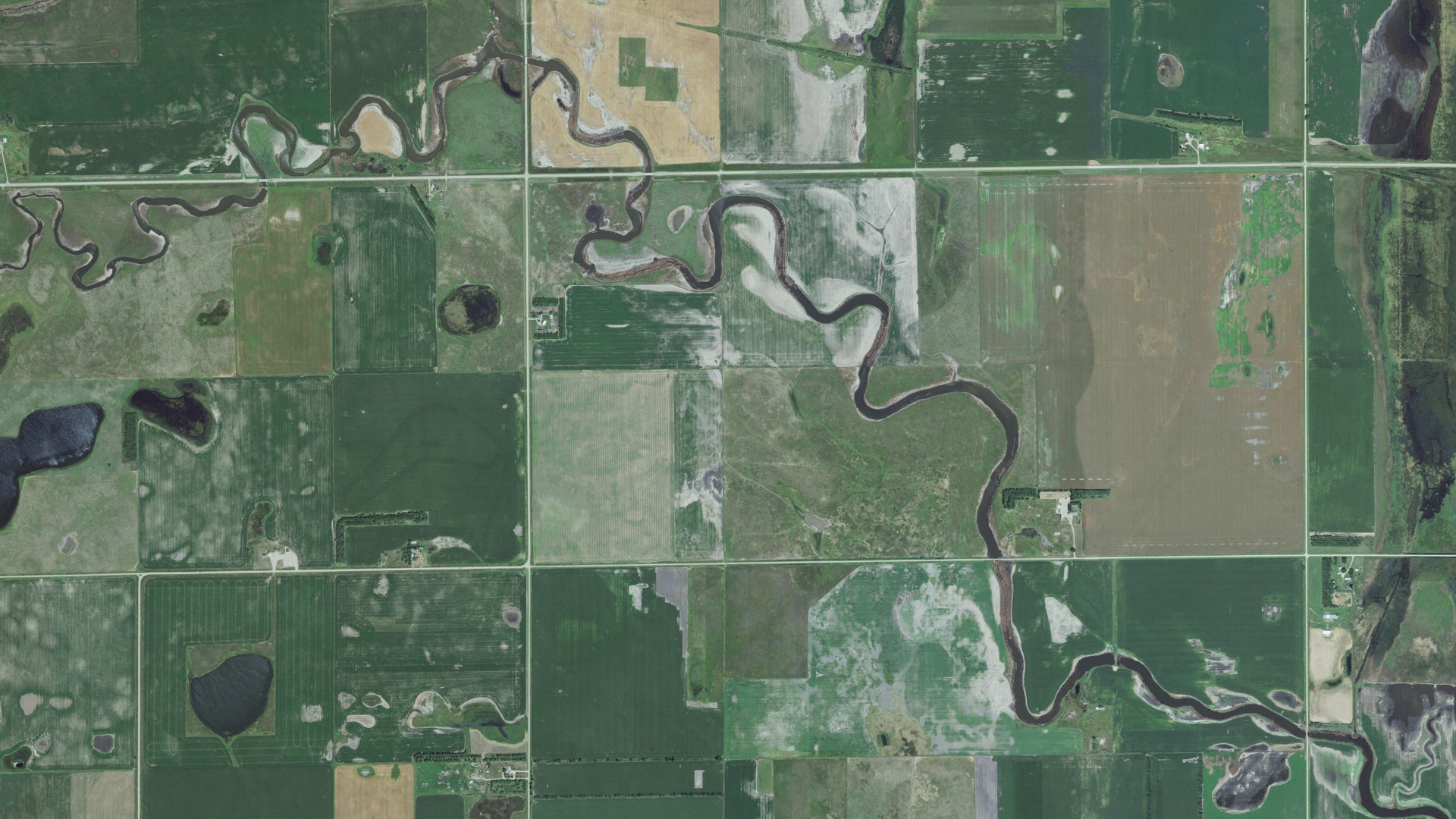 Aerial view of land around Northville, South Dakota