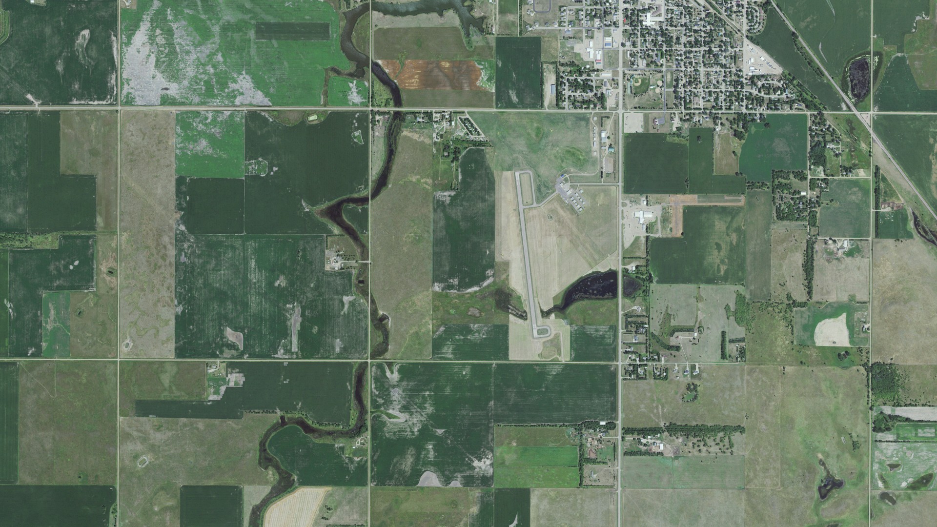 Aerial view of land around Redfield, South Dakota