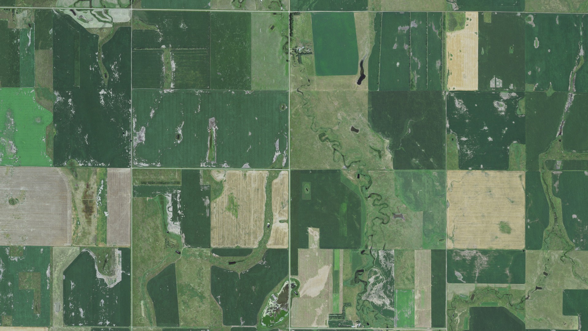 Natural-color aerial photograph of land around Spring, South Dakota
