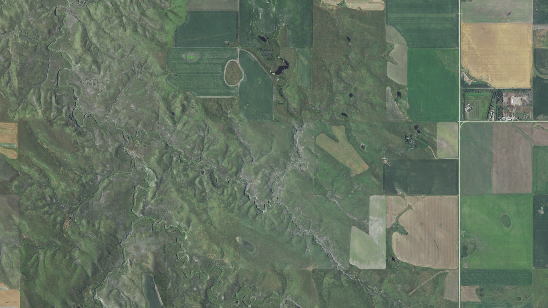 Aerial view of land around Roseland, South Dakota