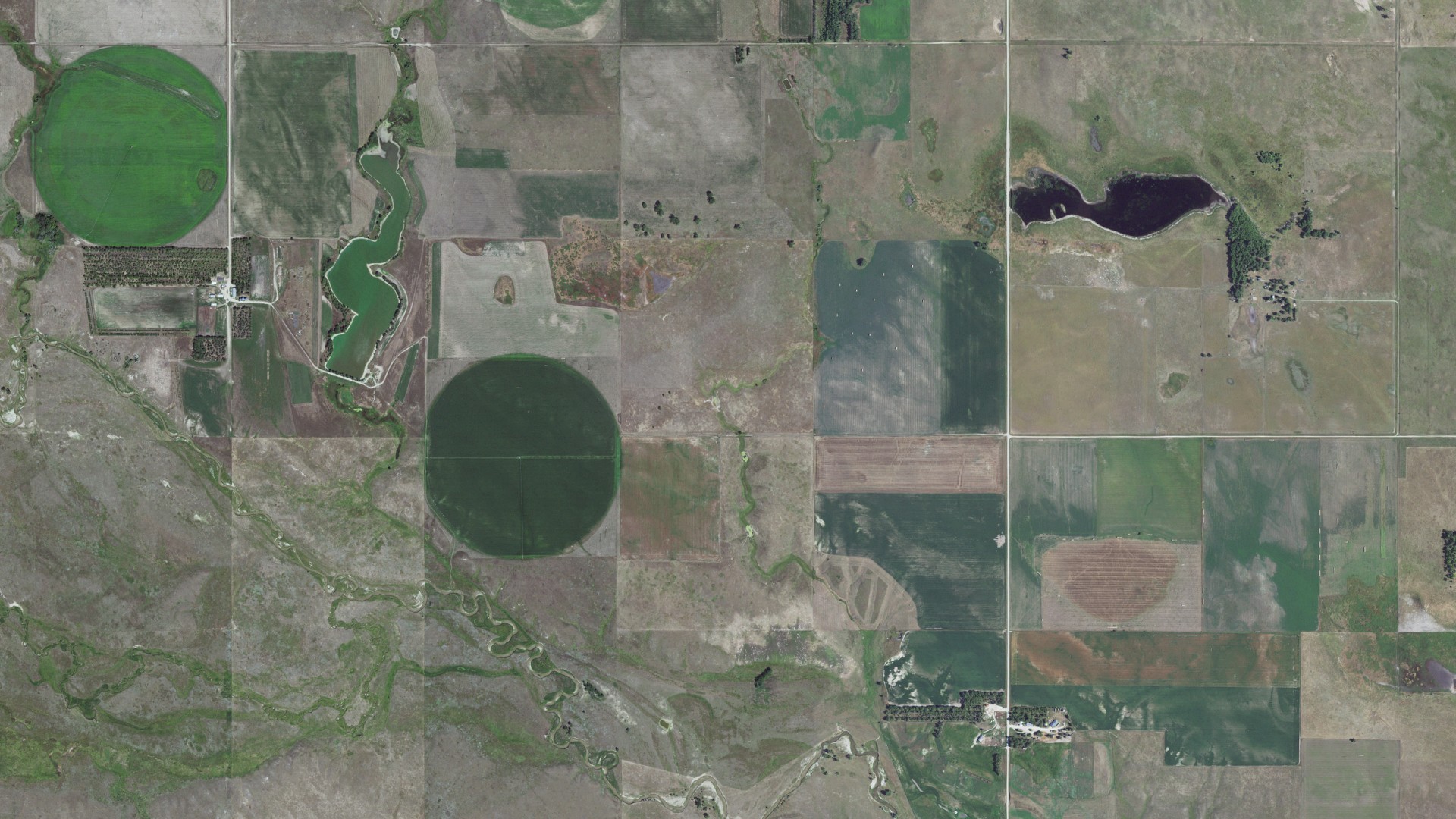 Aerial view of land around Wortman, South Dakota