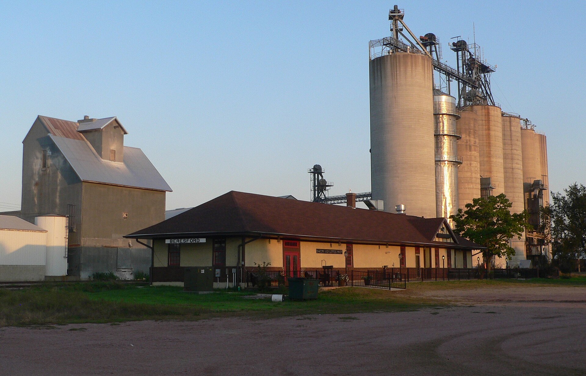 Chicago and Northwestern Railroad depot in downtown Beresford, South Dakota; seen from the northwest. — Union County, South Dakota