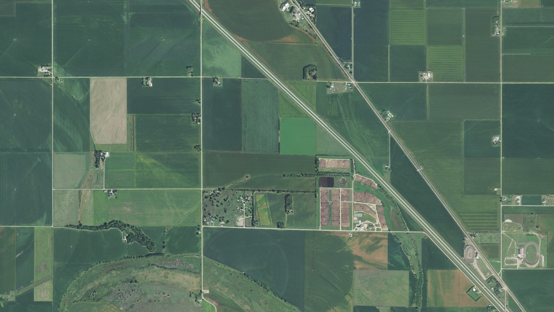 Aerial view of land around Jefferson, South Dakota