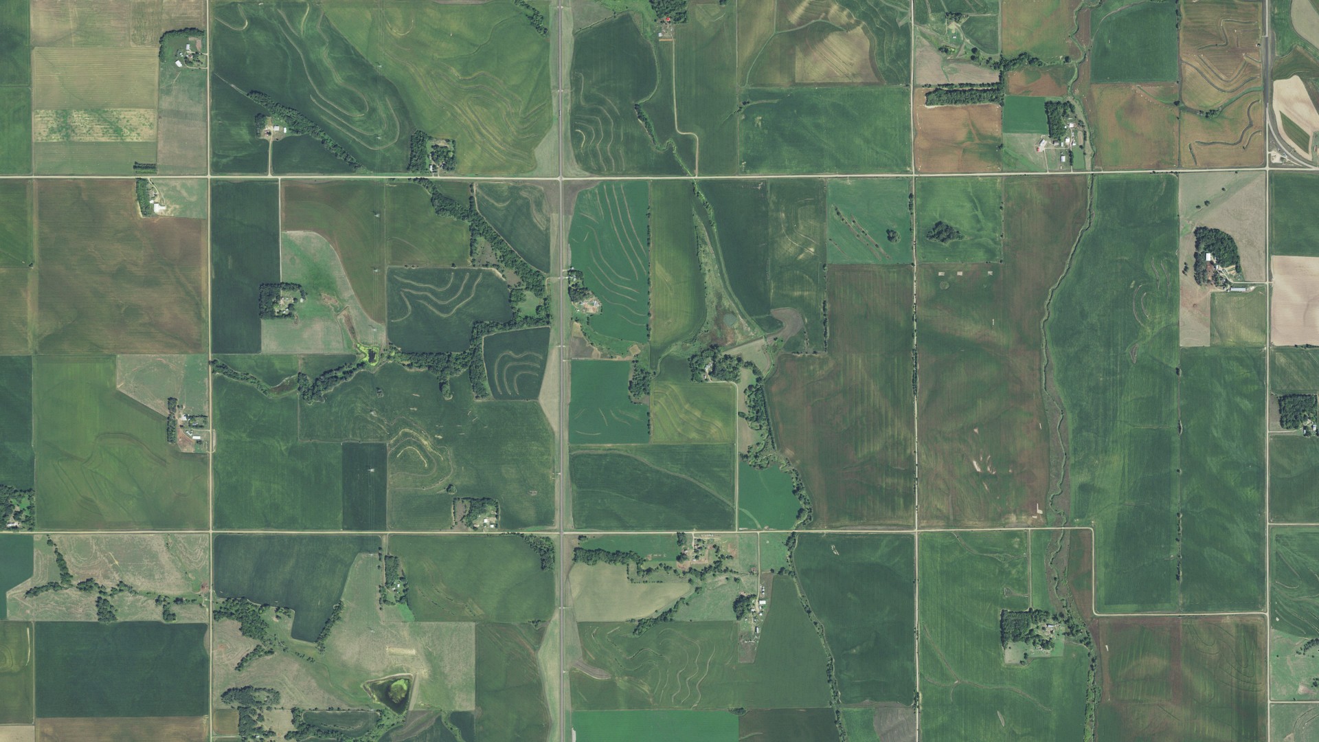 Natural-color aerial photograph of land around Sioux Valley, South Dakota