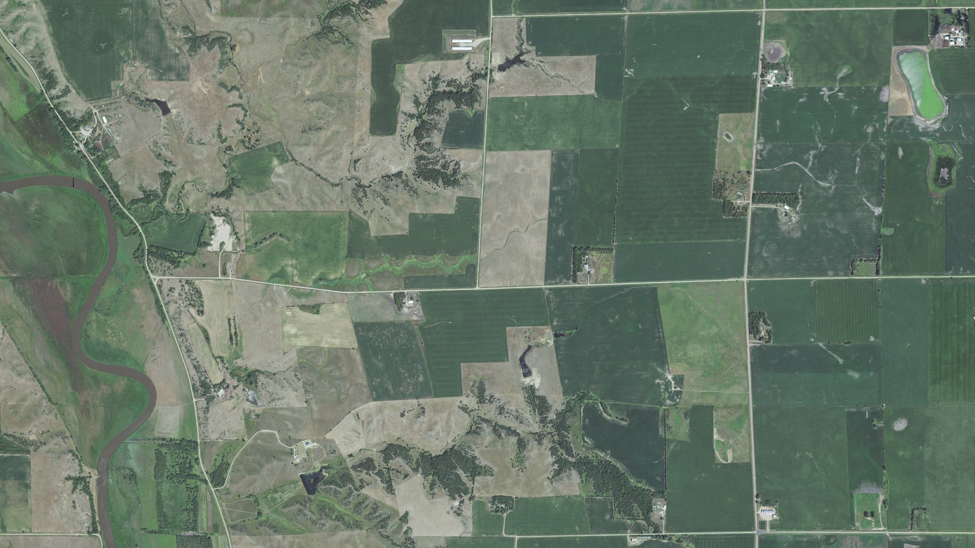 Aerial view of land around Walshtown, South Dakota