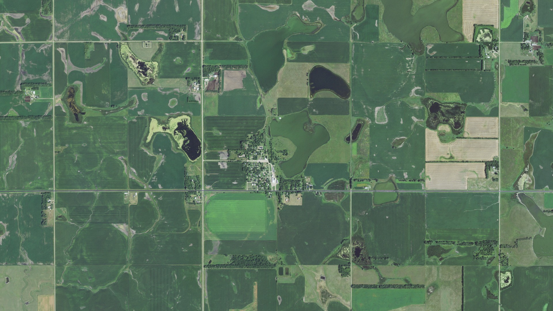 Natural-color aerial photograph of land around Erwin, South Dakota