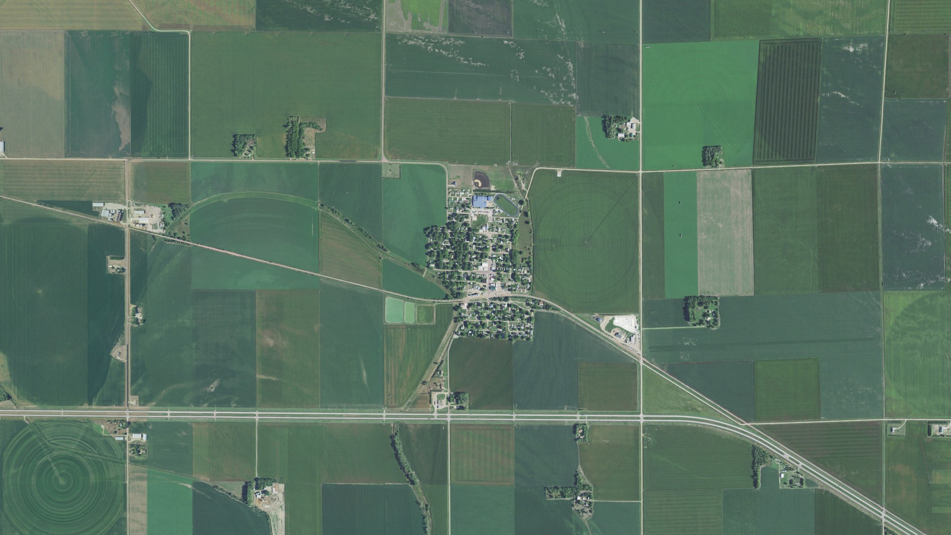 Aerial view of land around Gayville, South Dakota