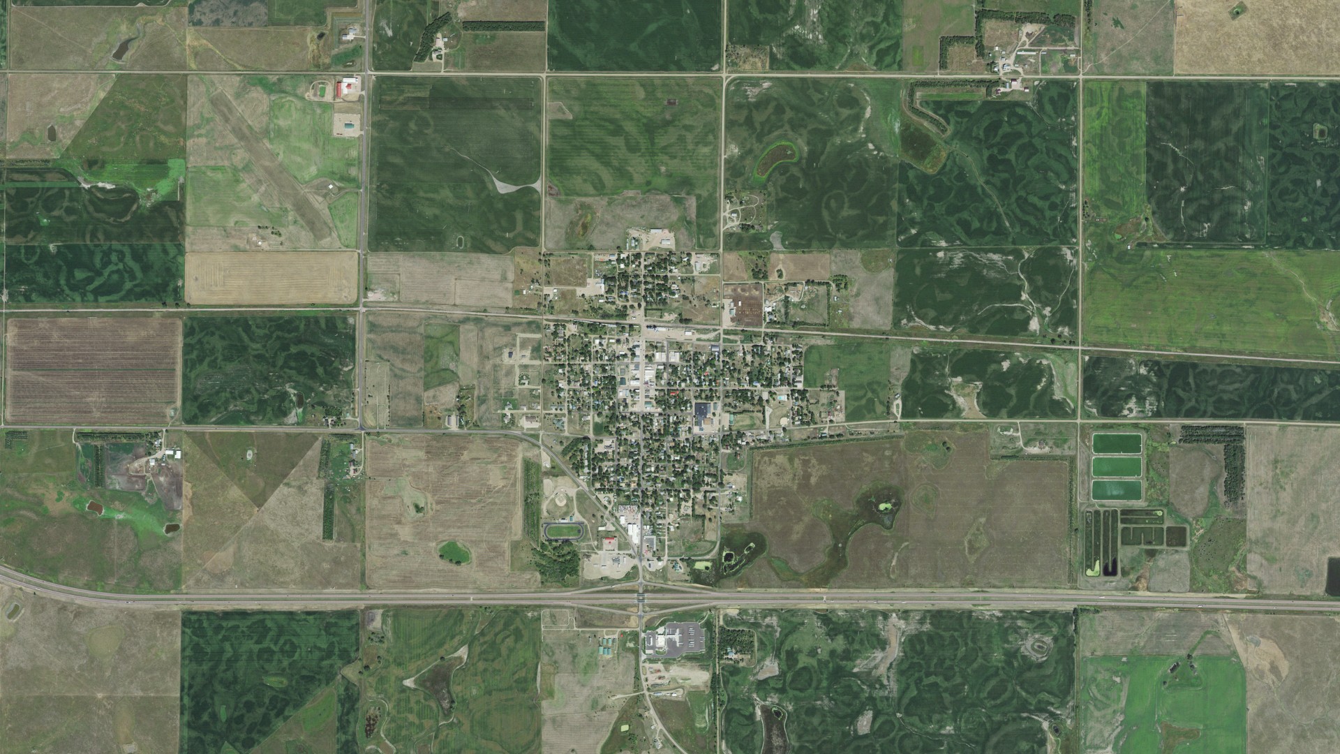 Aerial view of land around Kimball, South Dakota