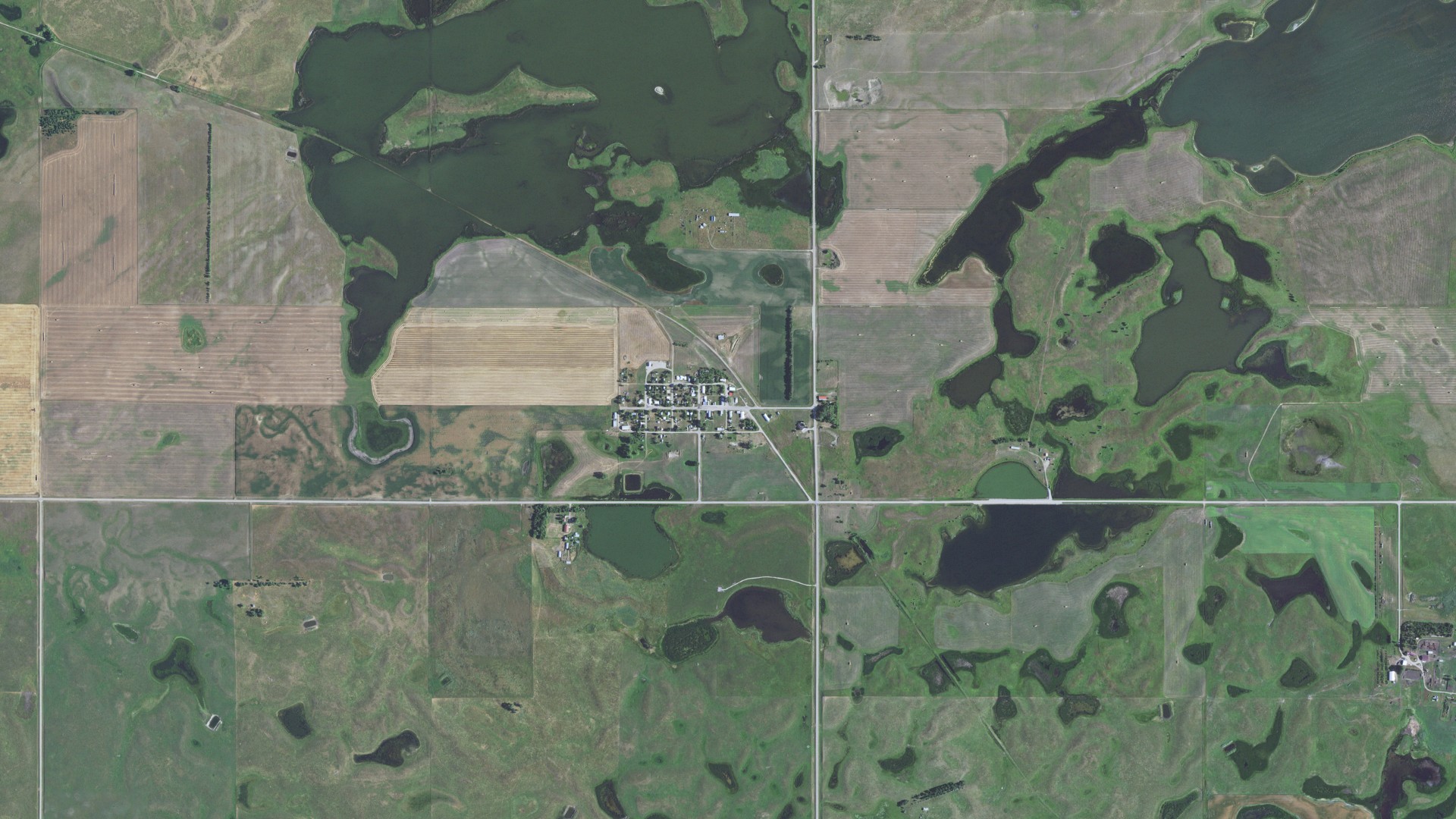 Natural-color aerial photograph of land around Long Lake, South Dakota