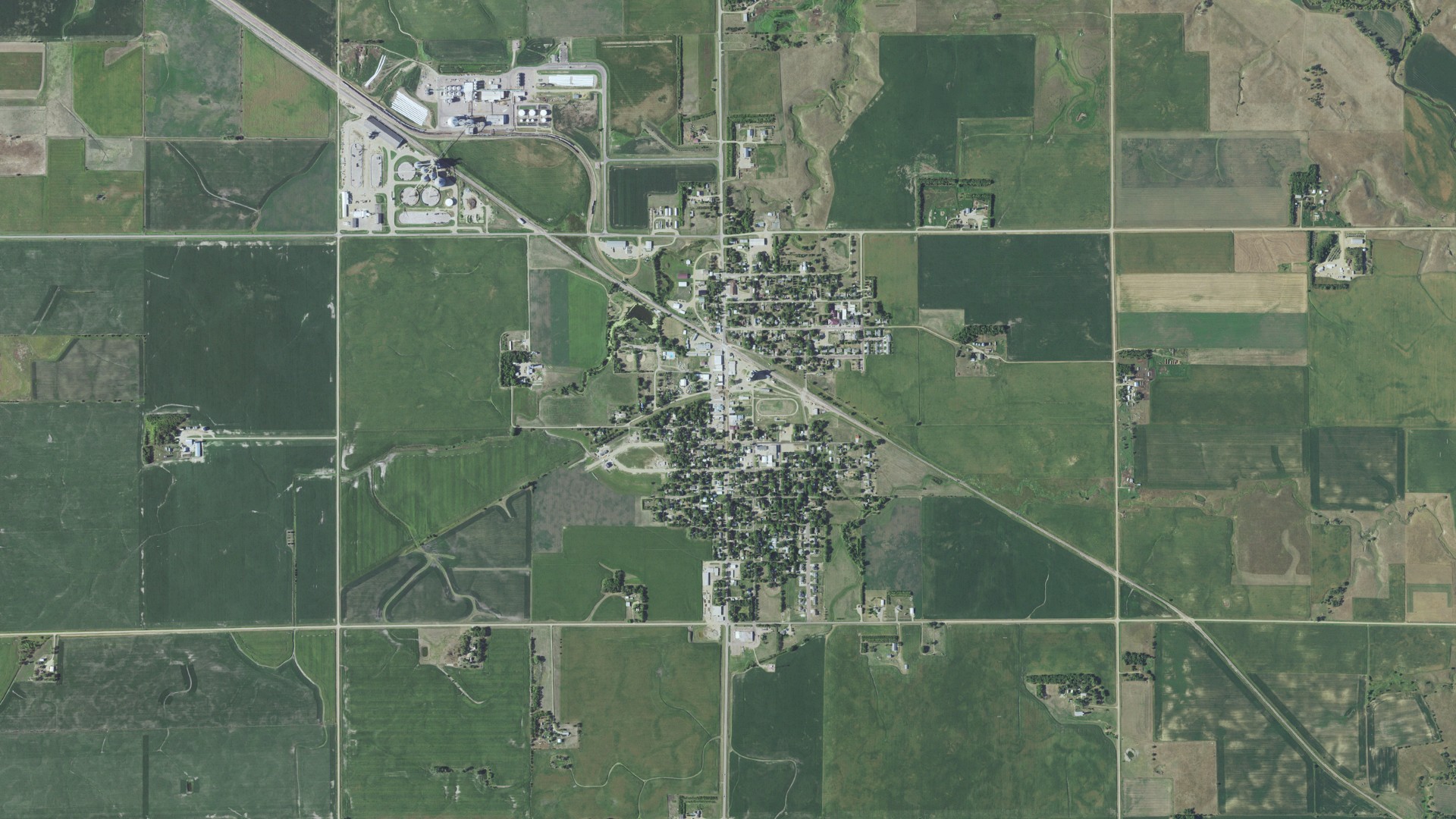 Aerial view of land around Marion, South Dakota