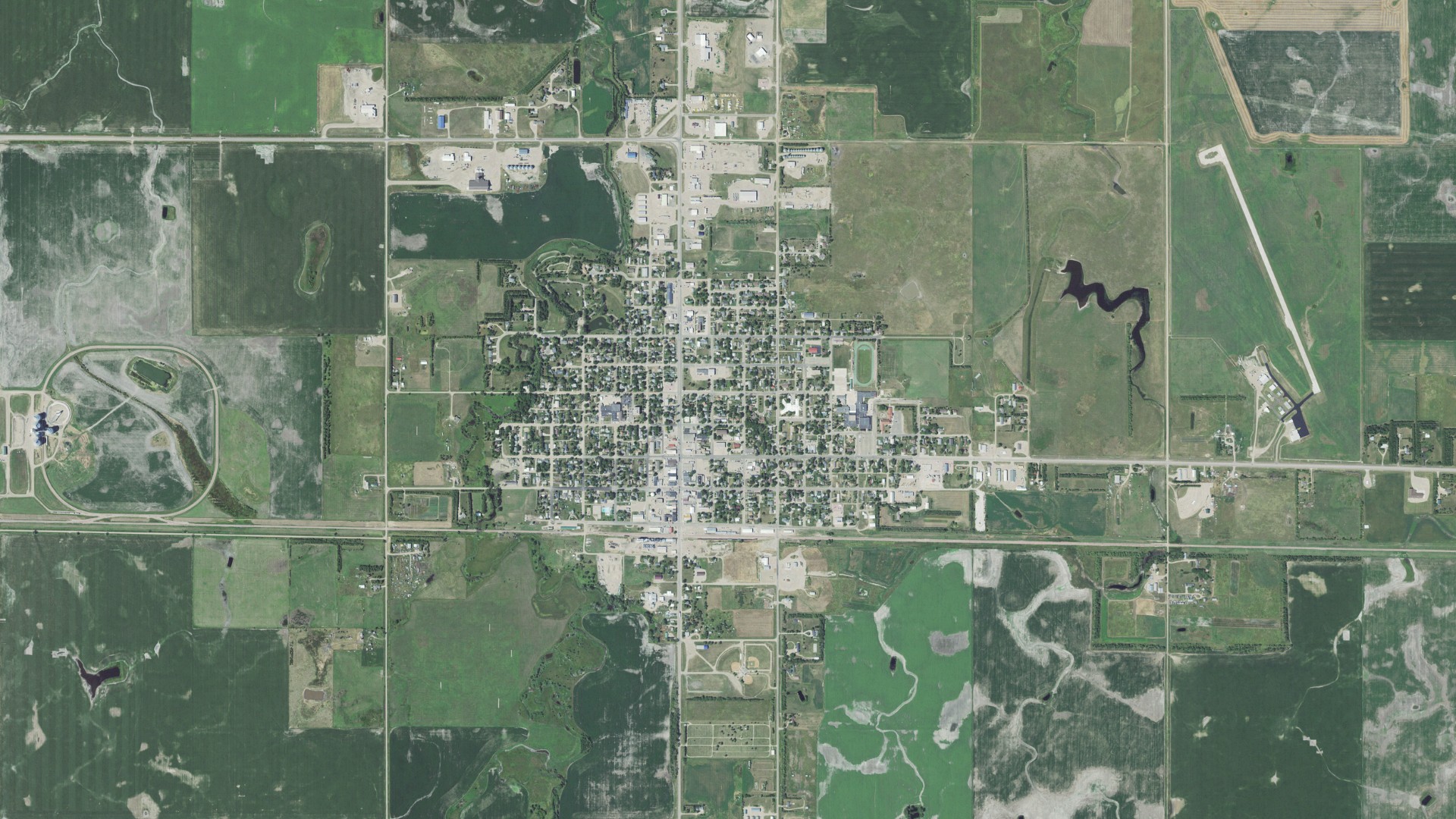 Aerial view of land around Miller, South Dakota