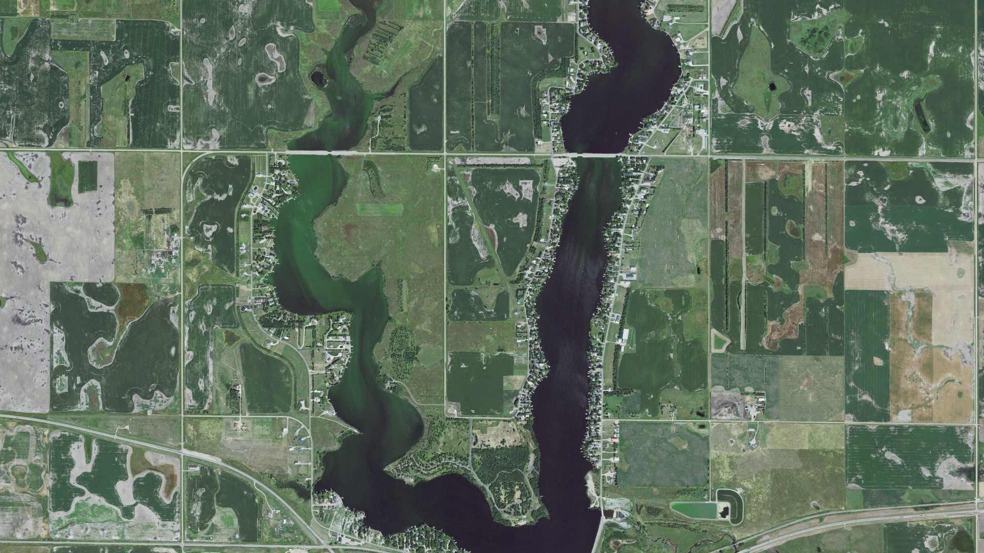 Natural-color aerial photograph of land around Mina, South Dakota