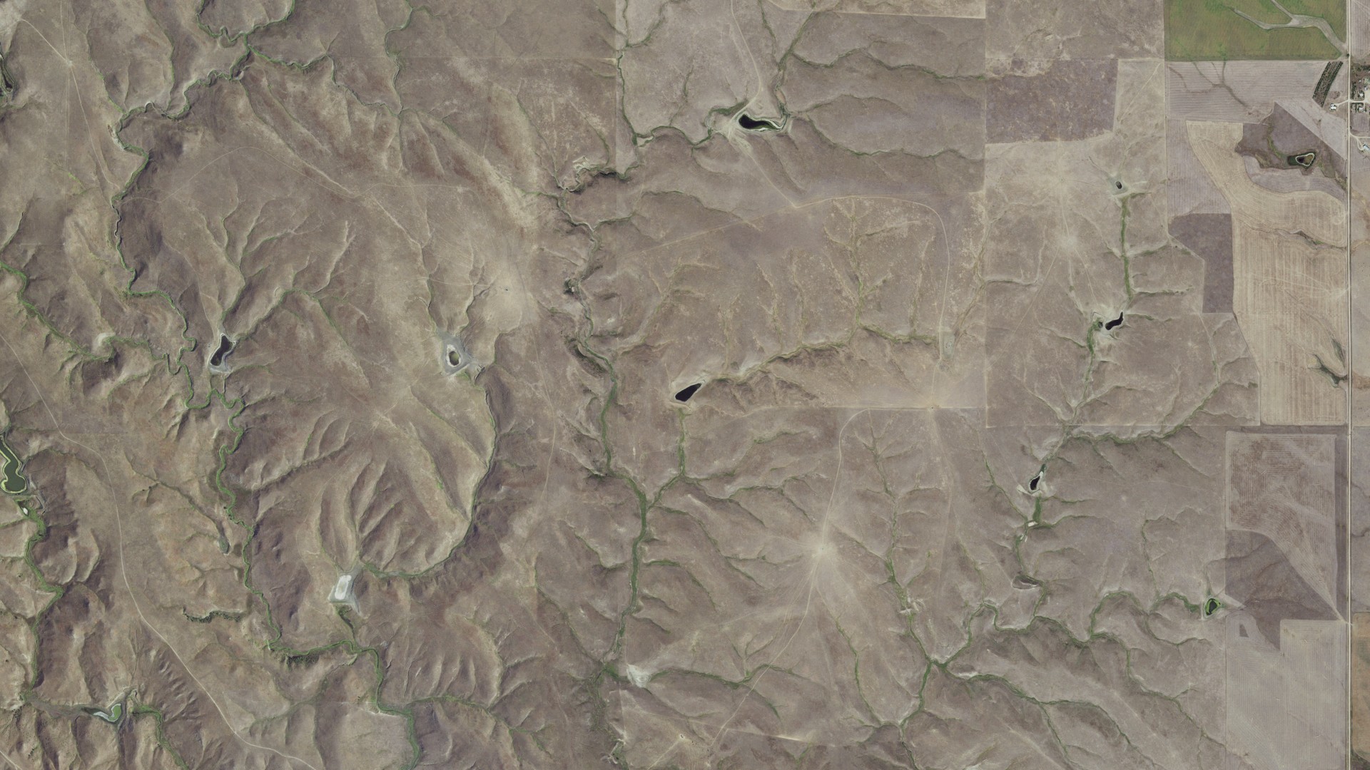 Aerial view of land around Okaton, South Dakota