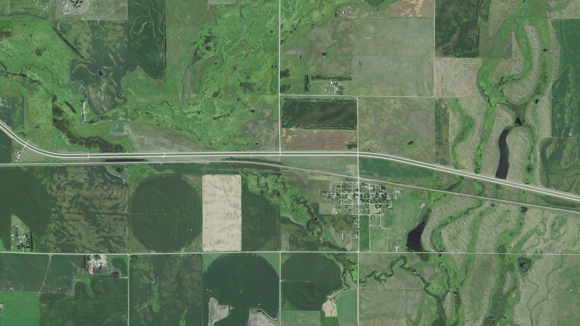 Aerial view of land around Ortley, South Dakota