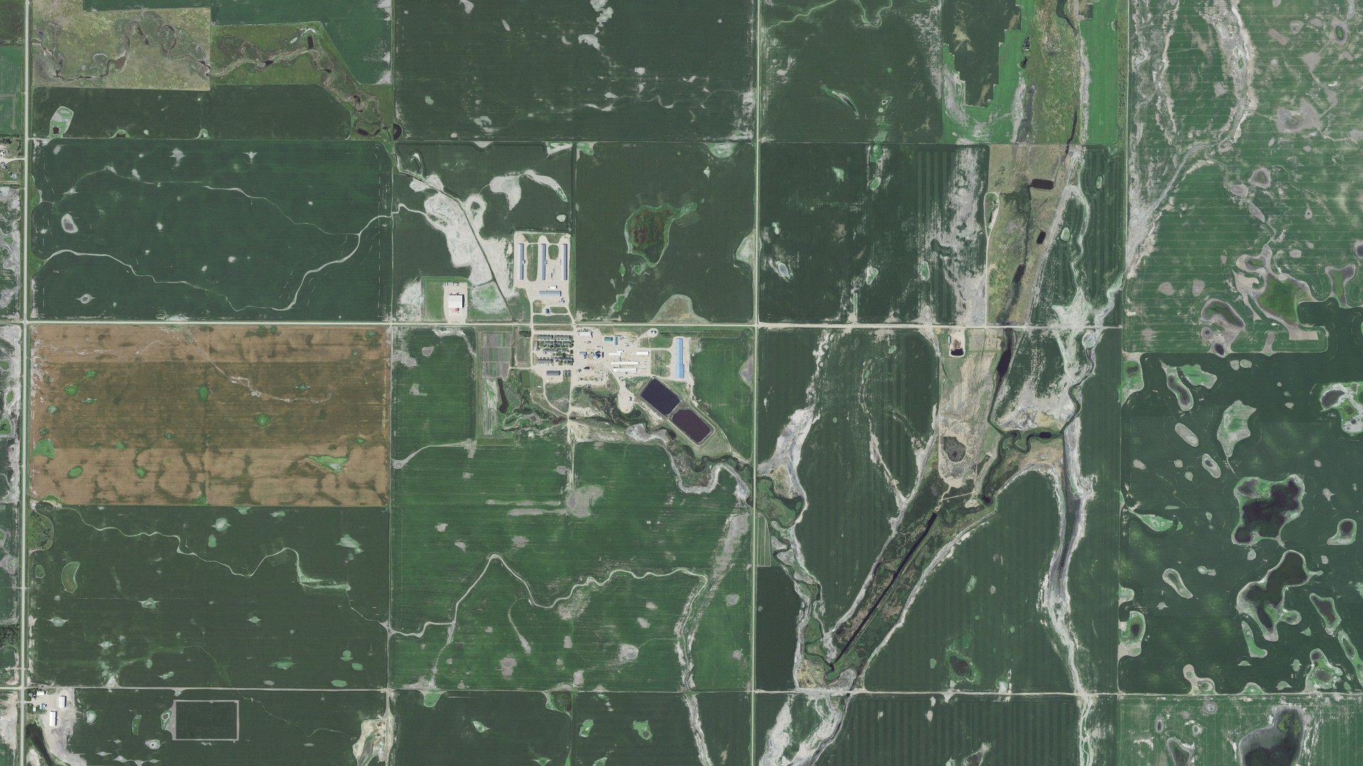 Natural-color aerial photograph of land around Pembrook Colony, South Dakota