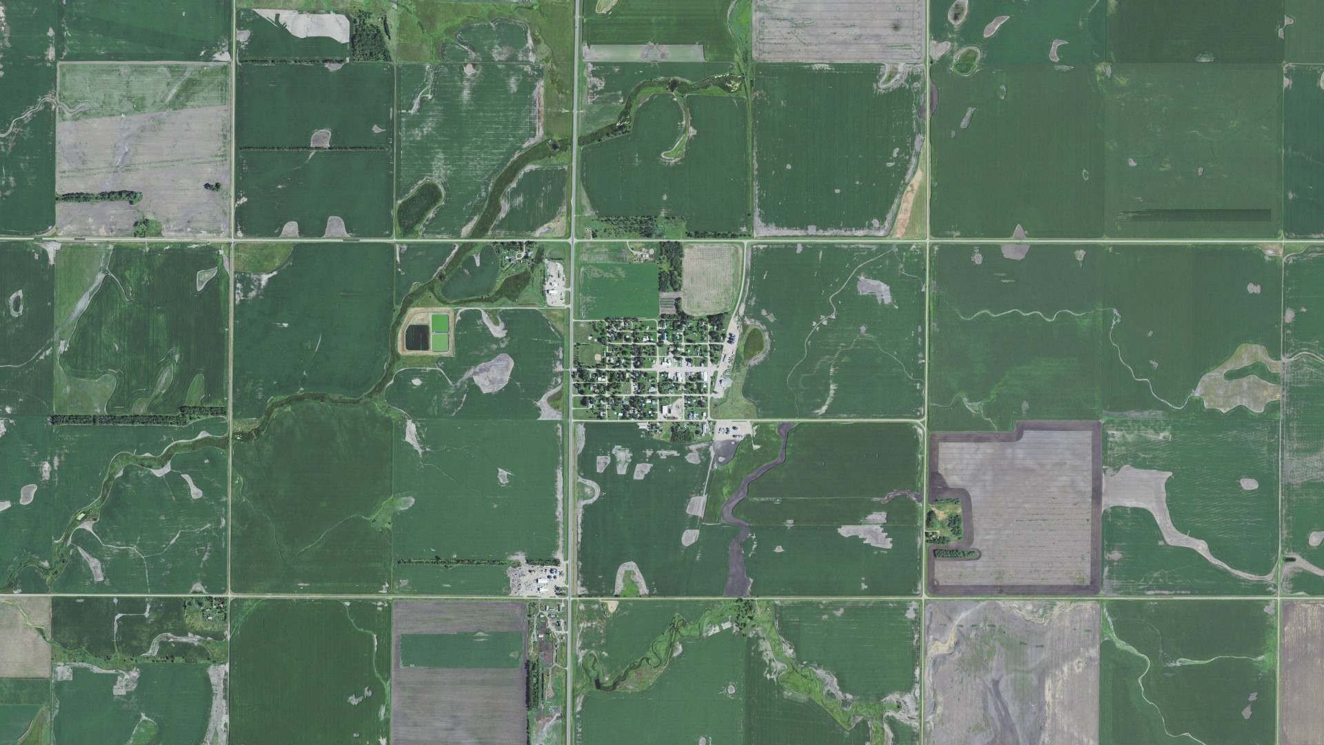 Natural-color aerial photograph of land around Pierpont, South Dakota