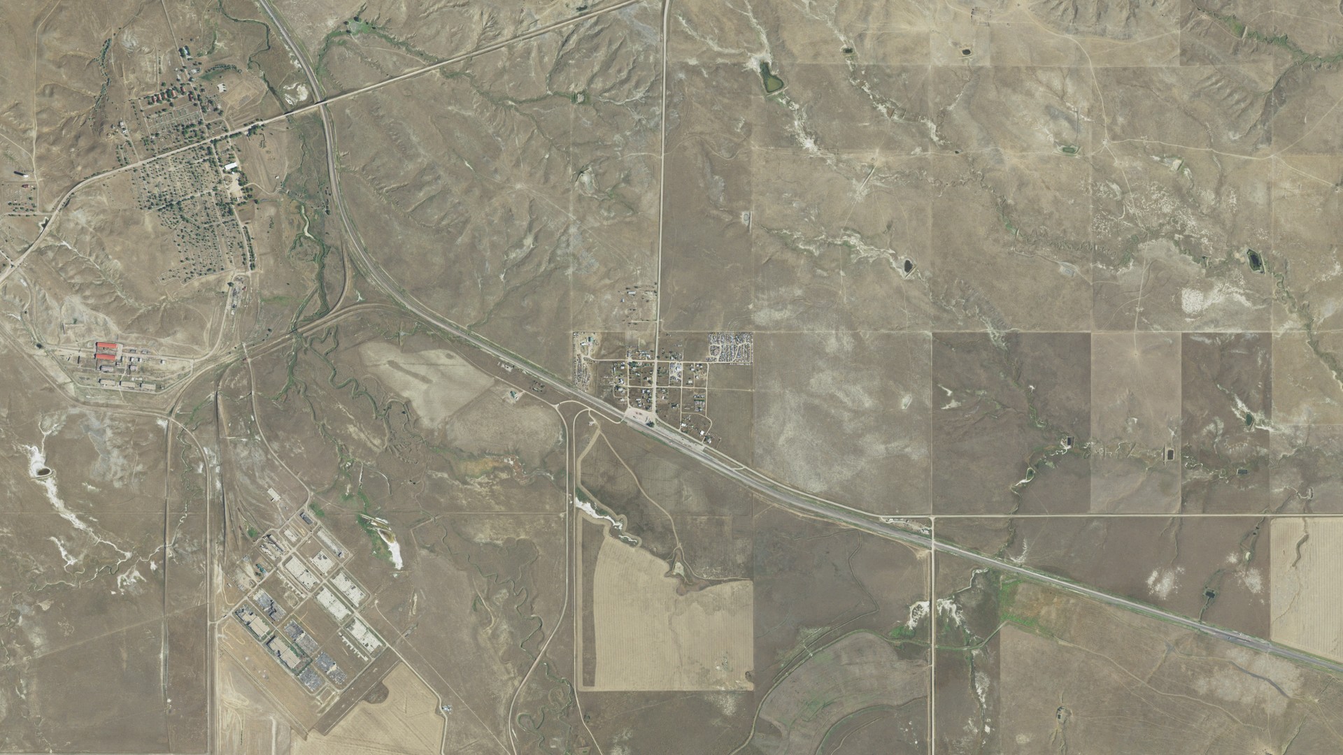 Natural-color aerial photograph of land around Provo, South Dakota