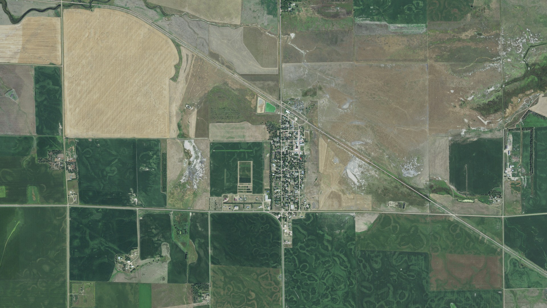 Aerial view of land around Pukwana, South Dakota