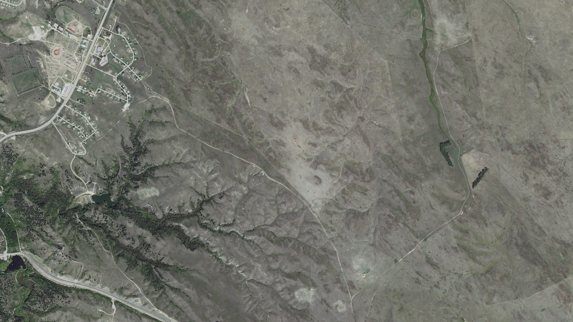 Aerial view of land around Rosebud, South Dakota