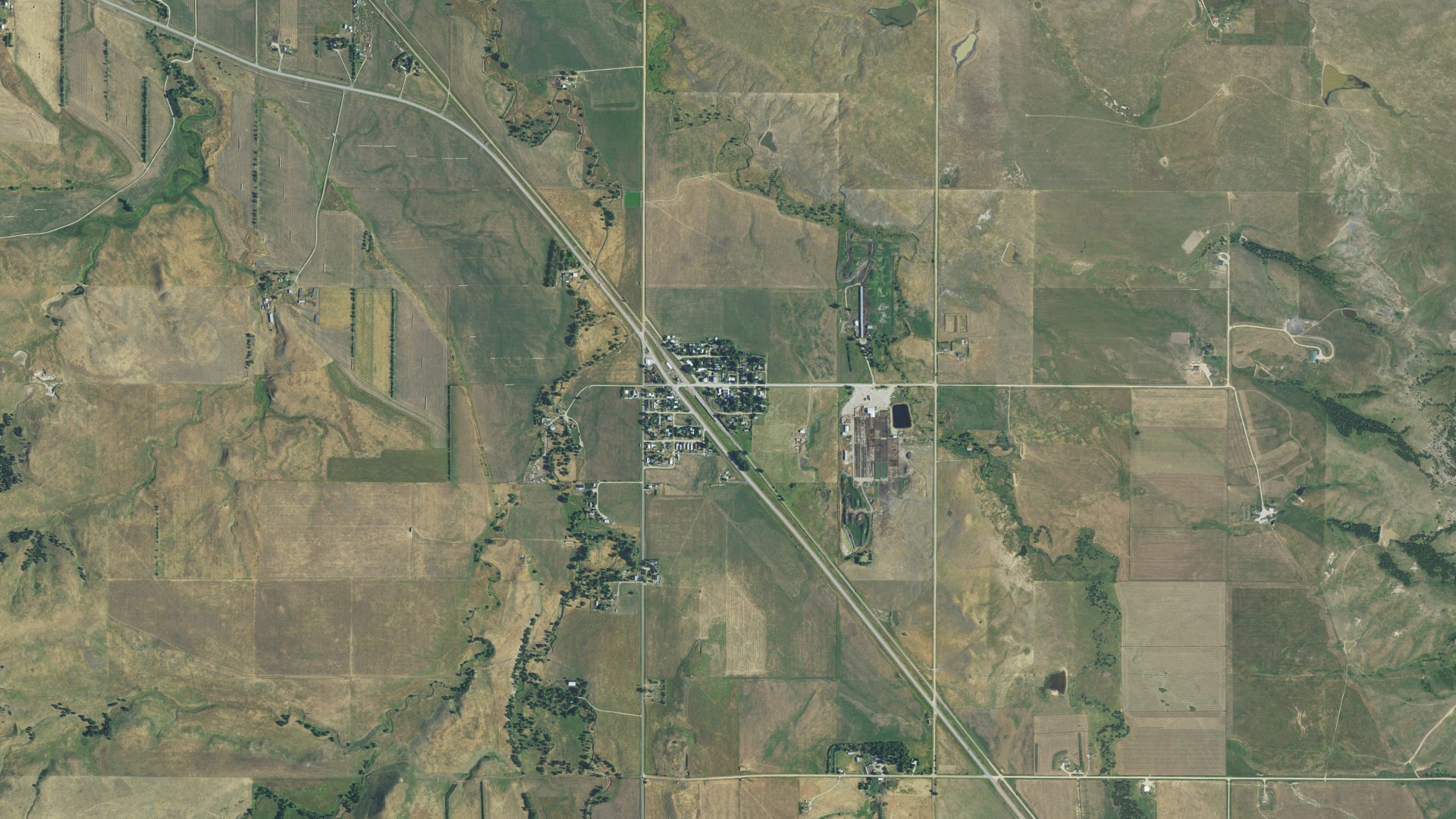 Aerial view of land around St. Onge, South Dakota