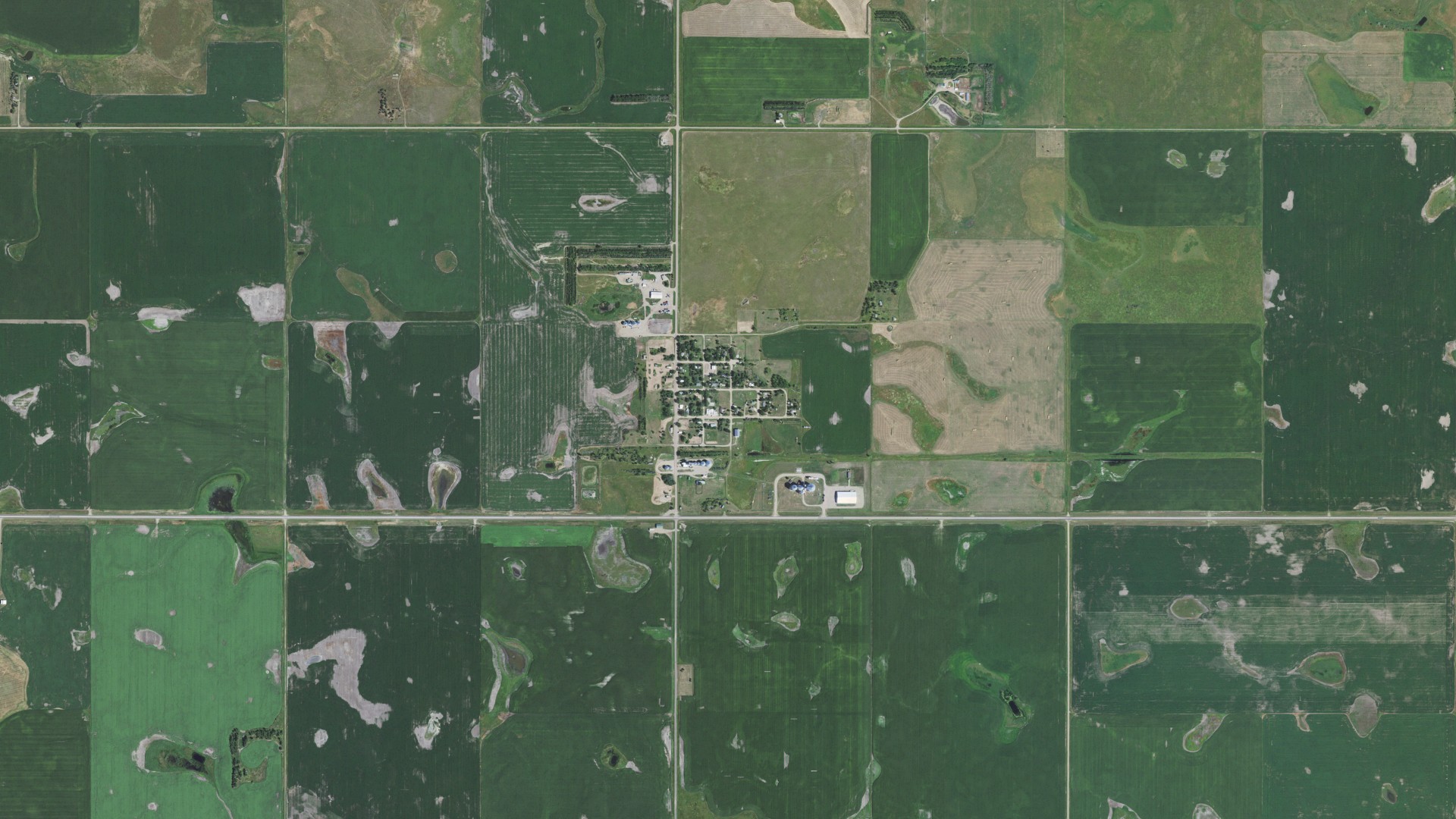 Natural-color aerial photograph of land around Seneca, South Dakota
