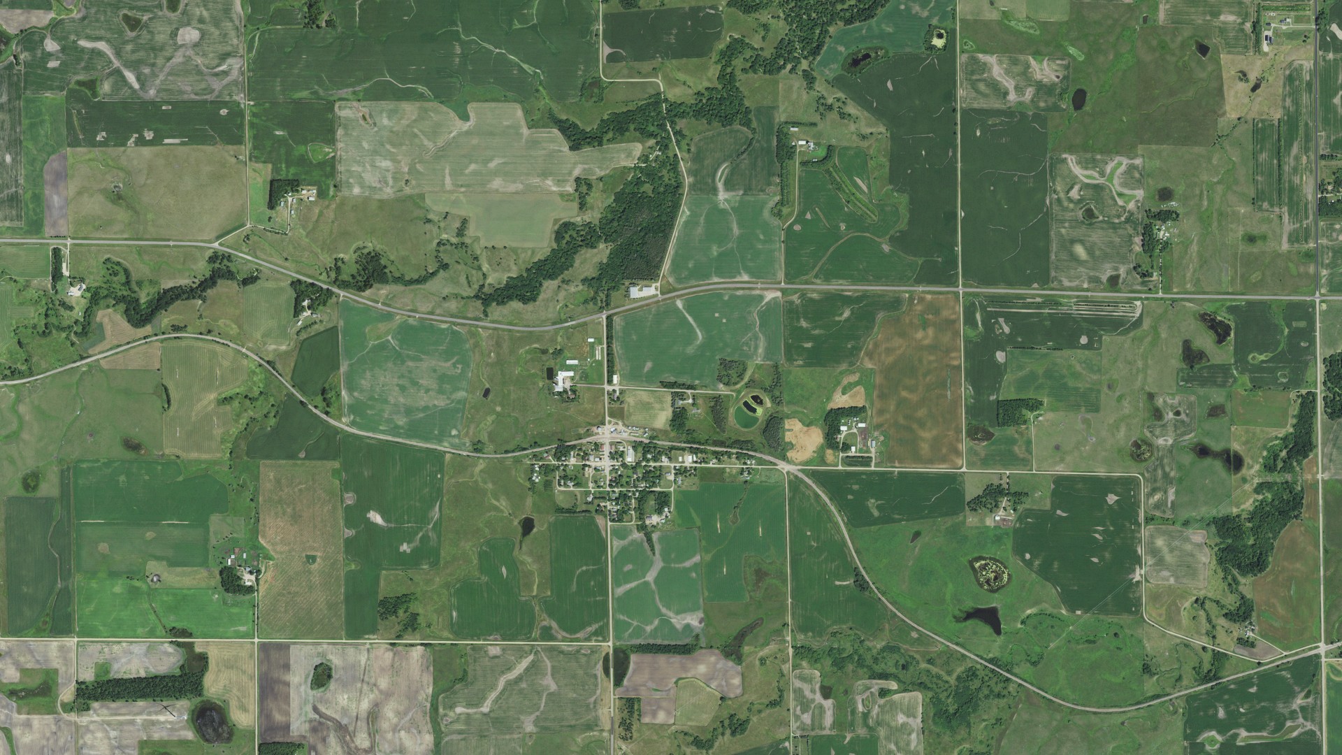 Aerial view of land around Stockholm, South Dakota