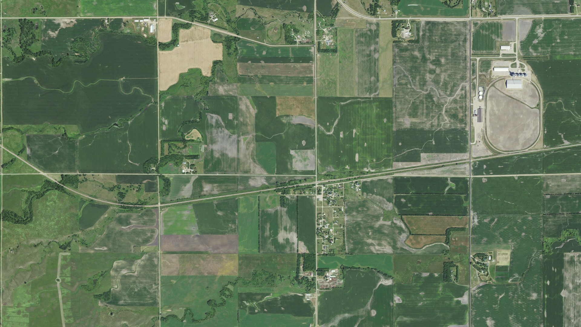 Natural-color aerial photograph of land around Twin Brooks, South Dakota