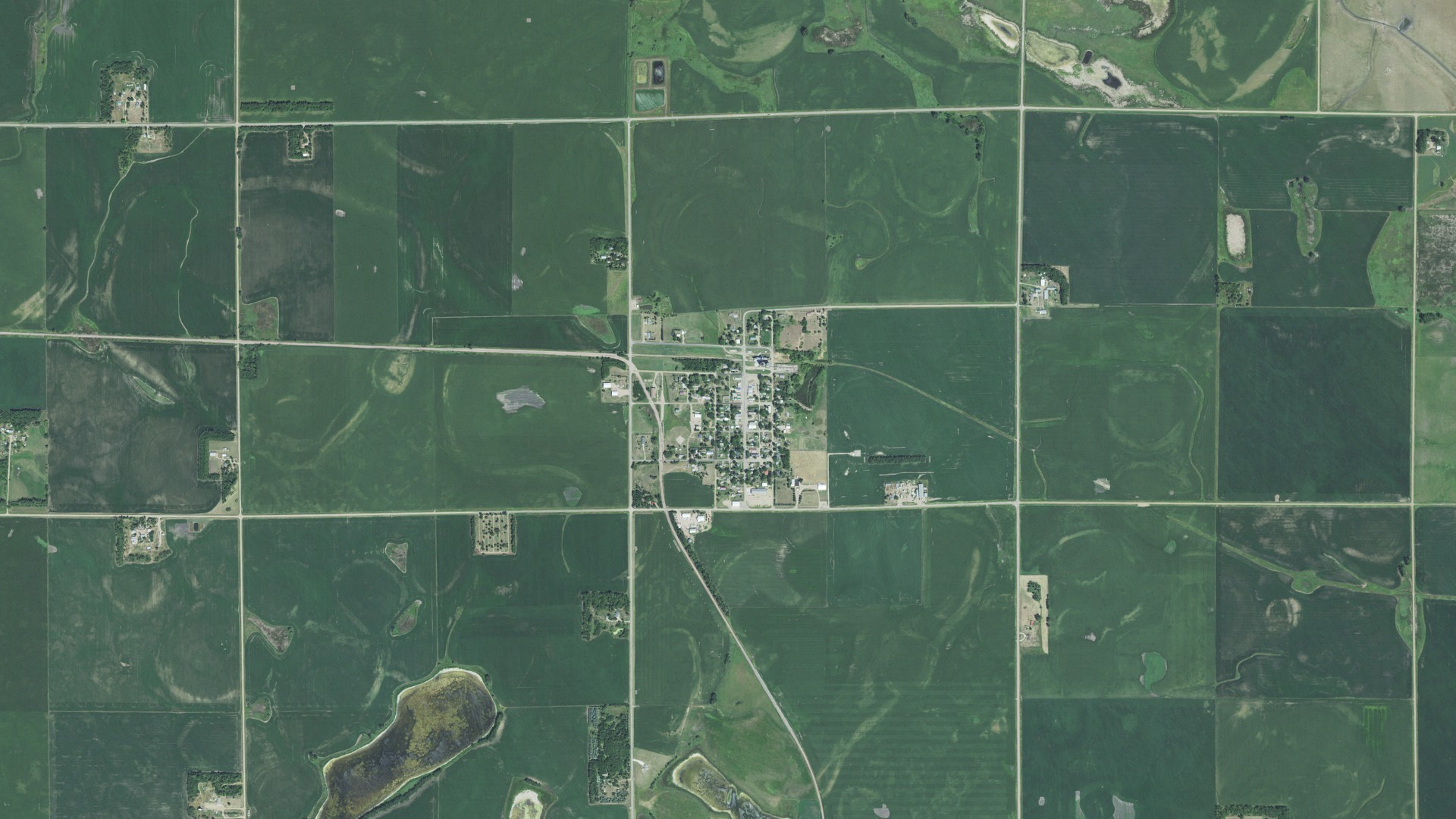 Natural-color aerial photograph of land around Wentworth, South Dakota