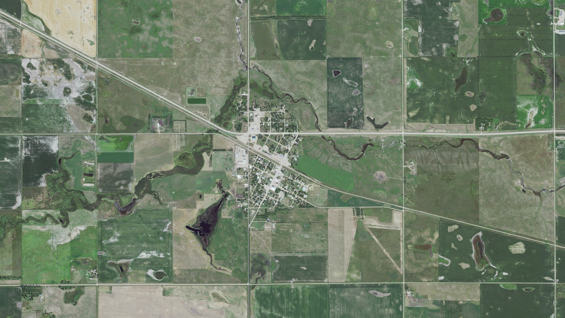 Aerial view of land around Wessington, South Dakota