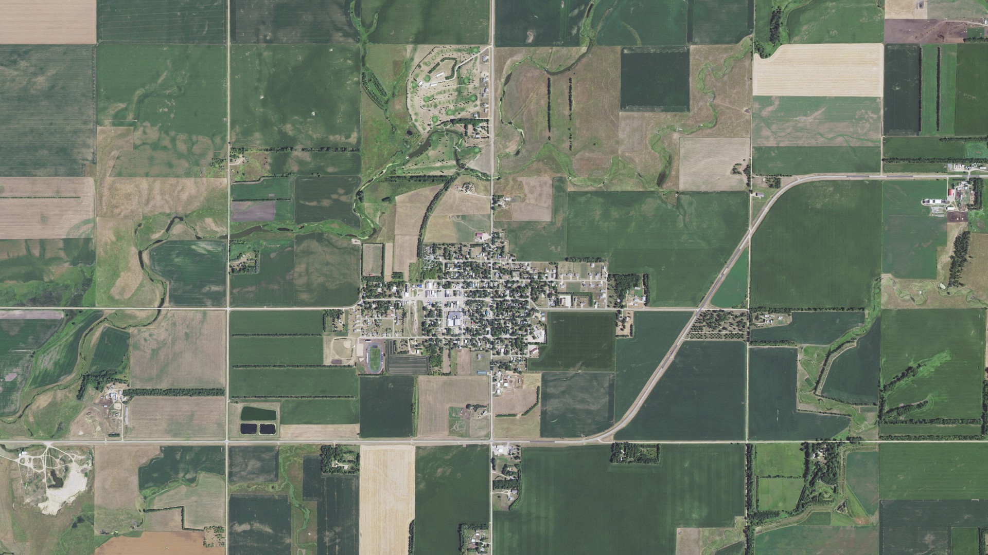 Natural-color aerial photograph of land around White, South Dakota