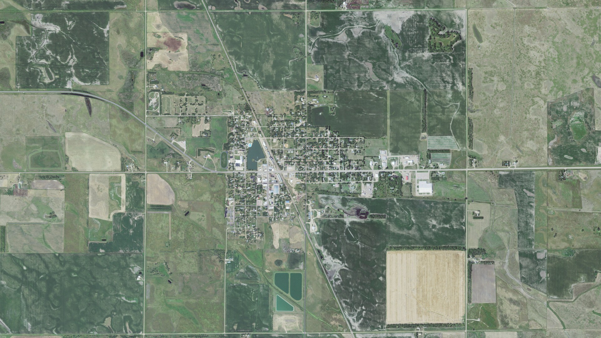 Aerial view of land around Woonsocket, South Dakota
