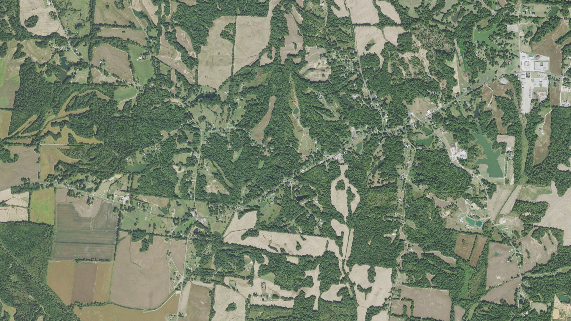 Natural-color aerial photograph of land around Burlison, Tennessee