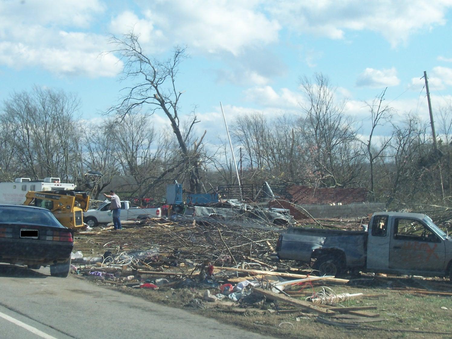 The destroyed post office in Castalian Springs, Tennessee, taken the day after