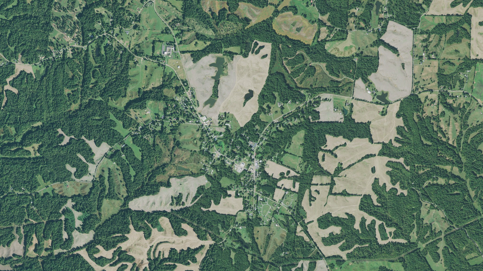 Natural-color aerial photograph of land around Hornbeak, Tennessee