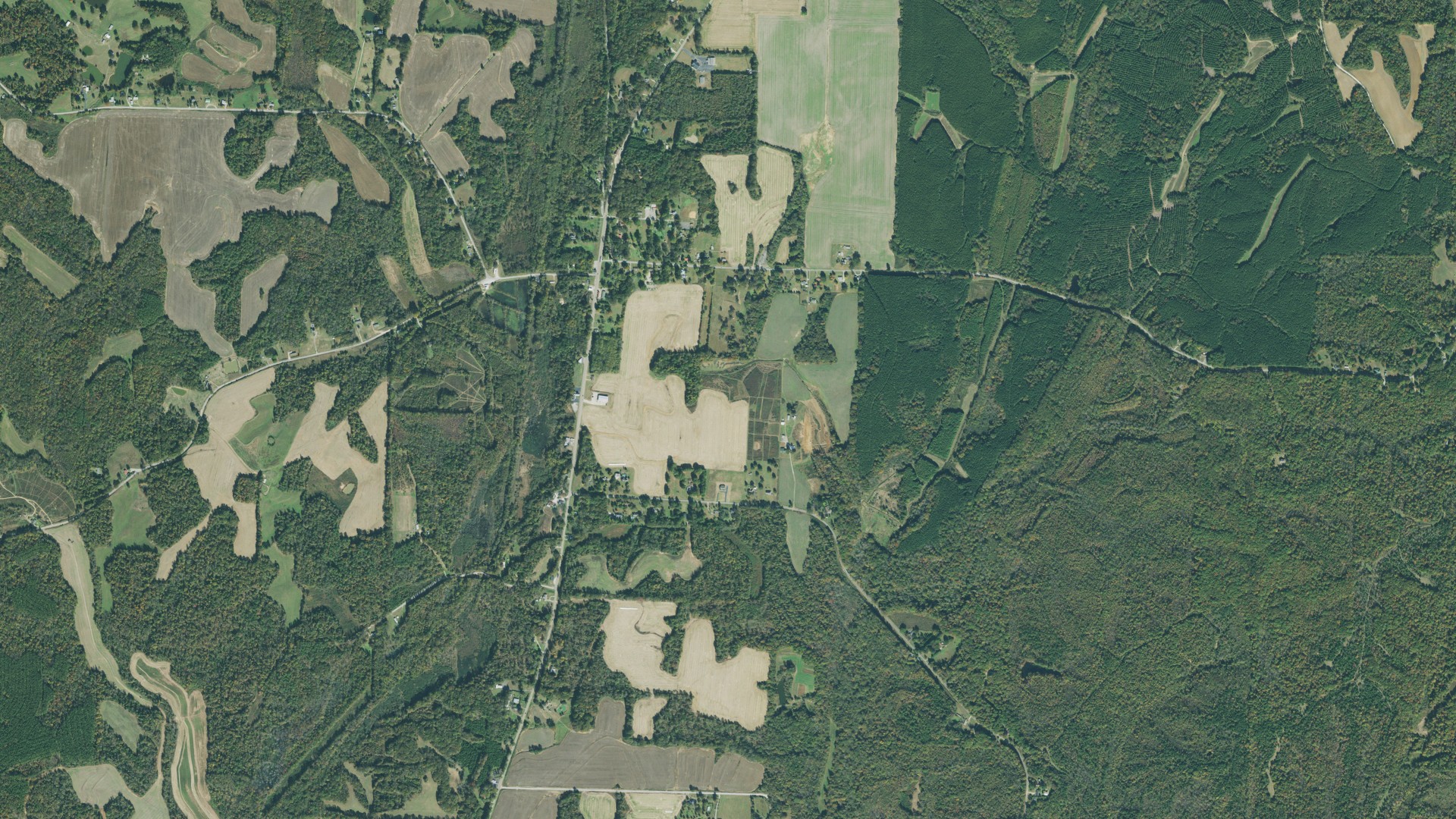 Natural-color aerial photograph of land around Medon, Tennessee