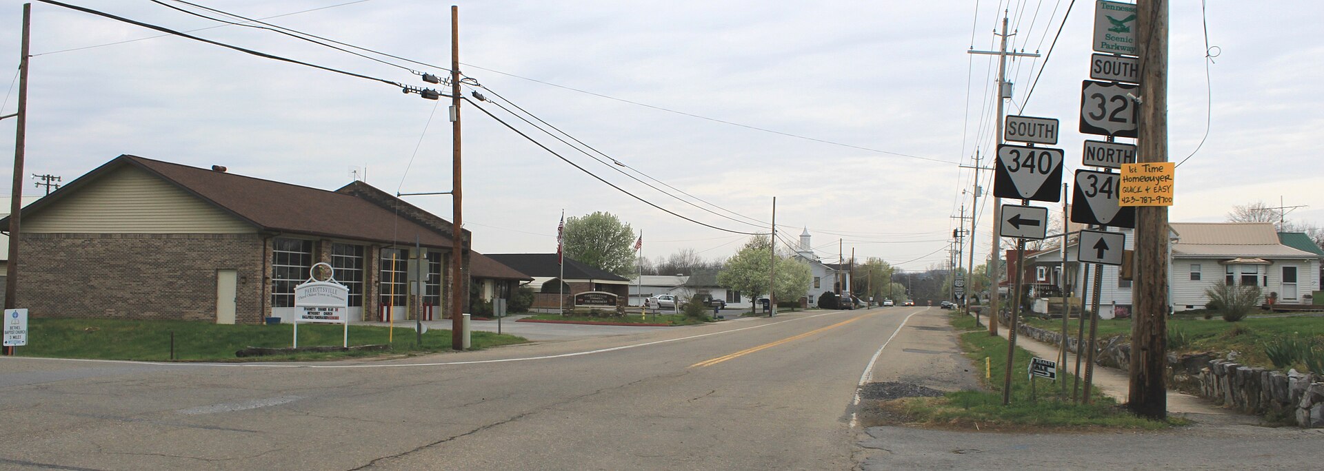 US 321 (John Sevier Highway) facing south at Baltimore Road, Parrottville, Tennessee — Parrottsville, Tennessee