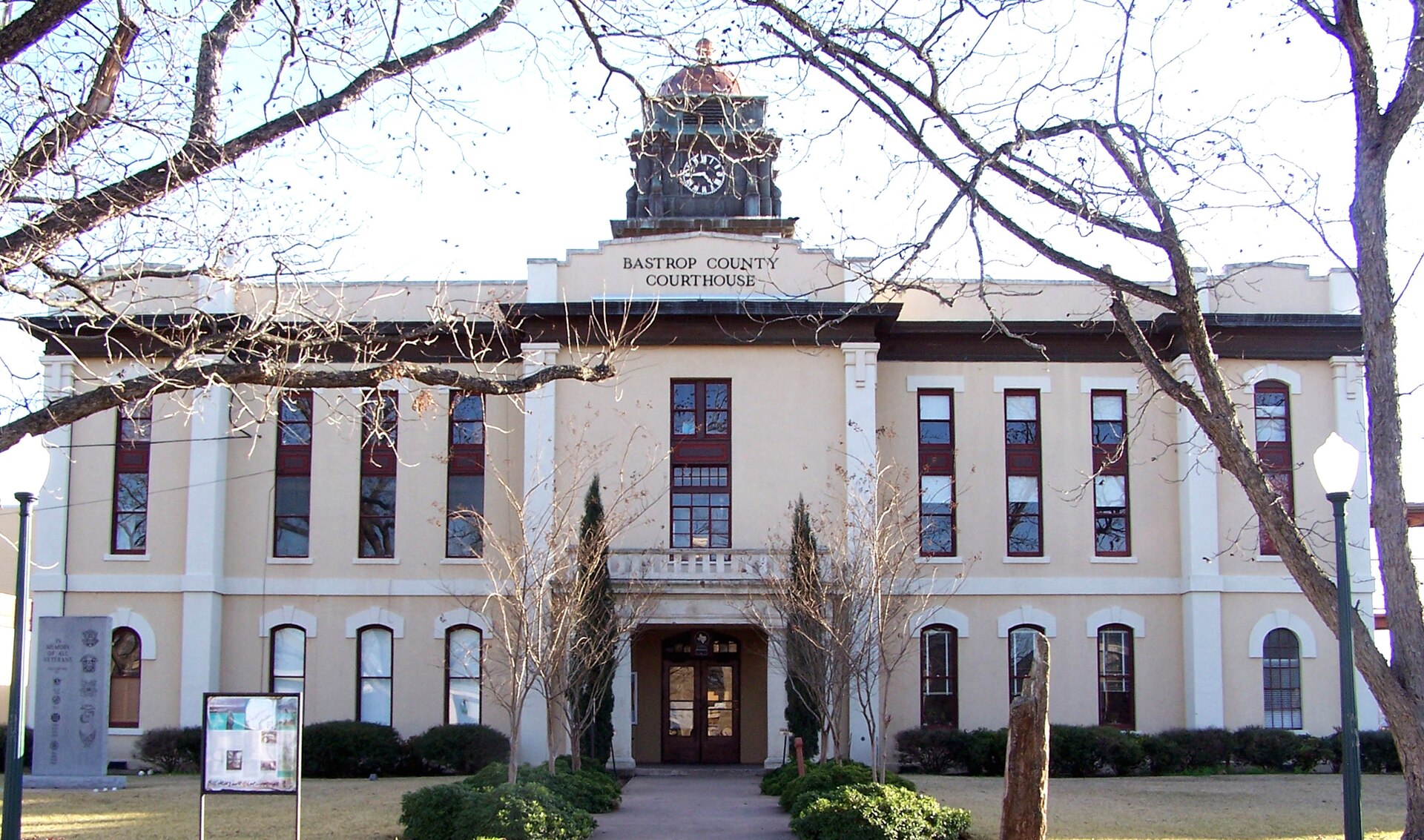 The classical revival style Bastrop County Courthouse in Bastrop, Texas, United States was built in 1883 to replace the 1852 courthouse that burned.