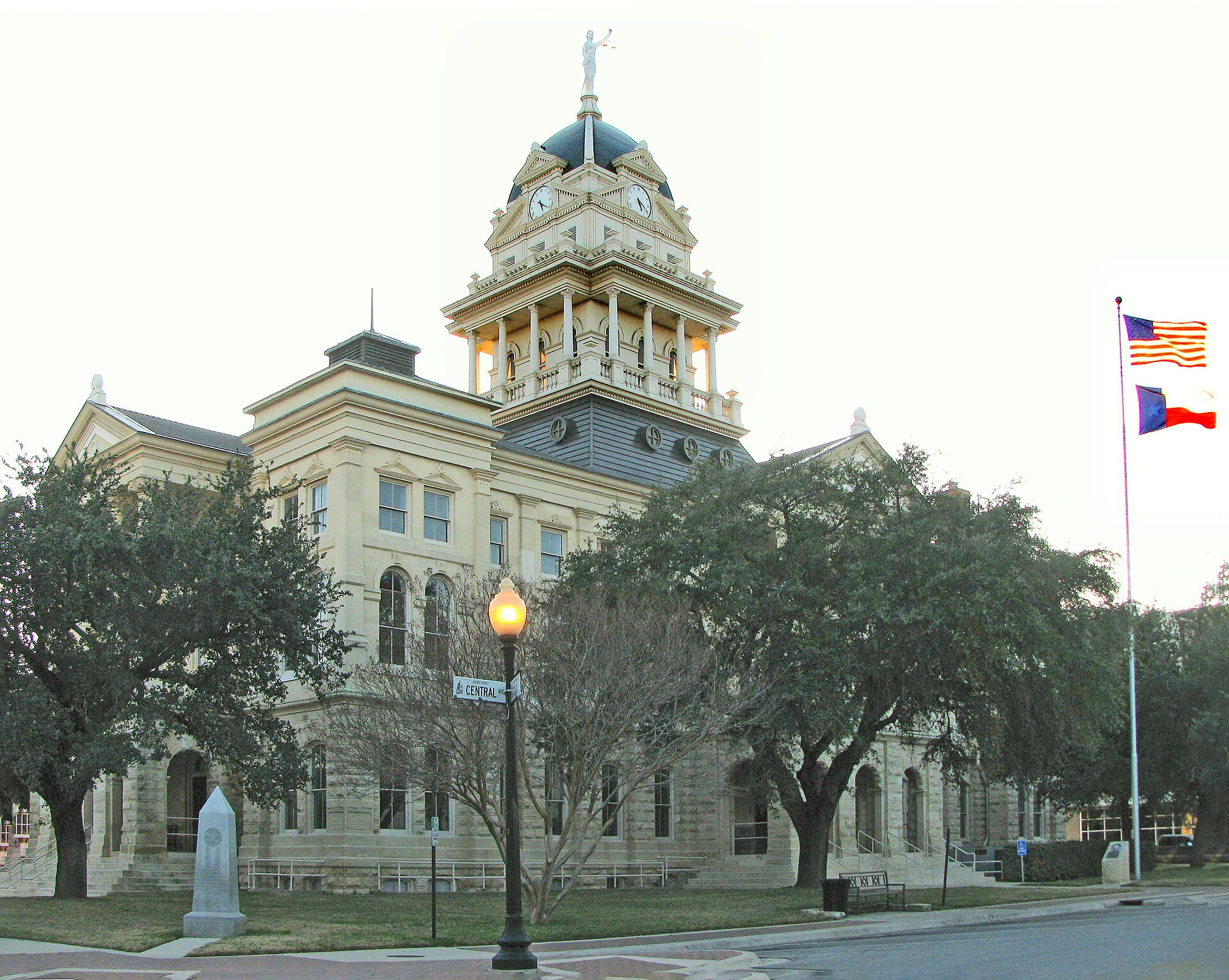 The Bell County Courthouse in Belton, Texas at 31° 3'21.26"N 97°27'49.31"W. See also Belton Courthouse (2).jpg.