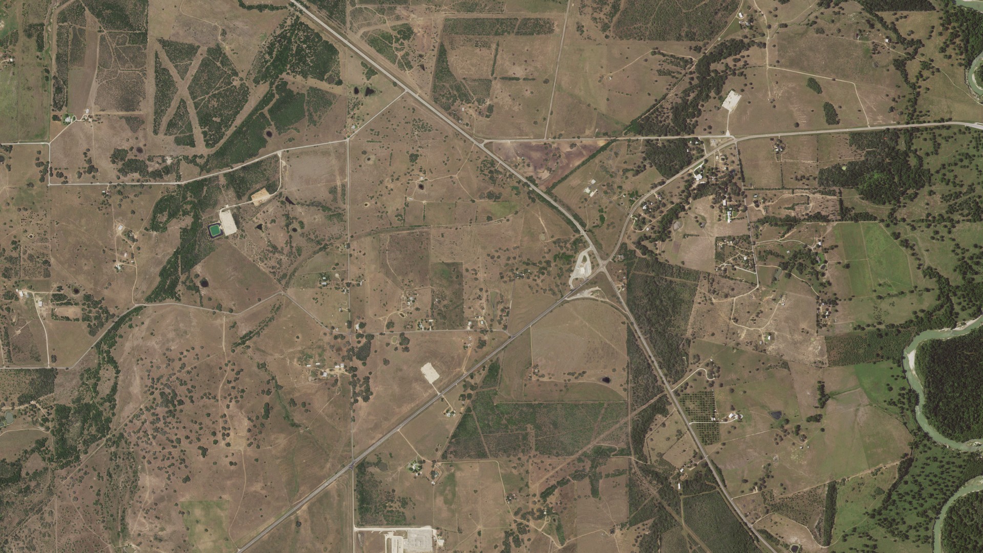 Natural-color aerial photograph of land around DeWitt County, Texas
