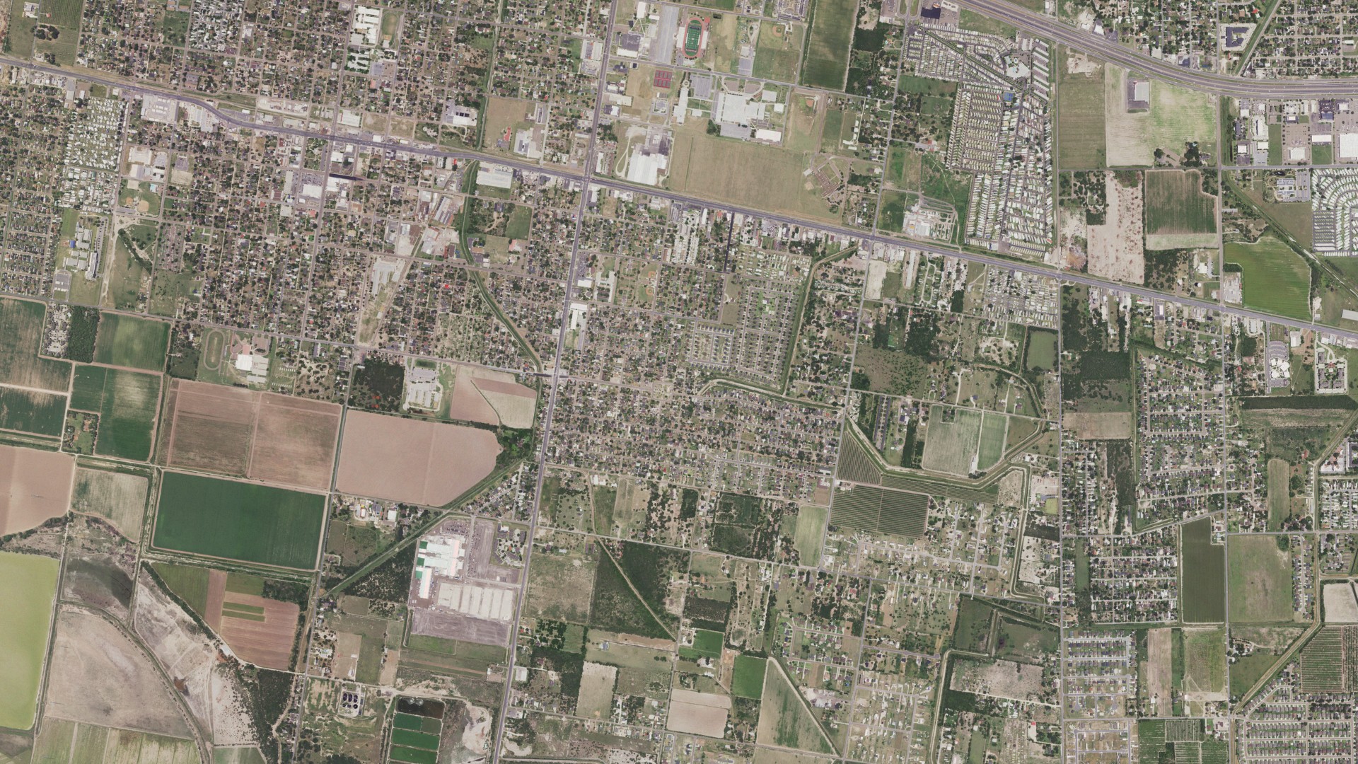 Natural-color aerial photograph of land around Donna, Texas