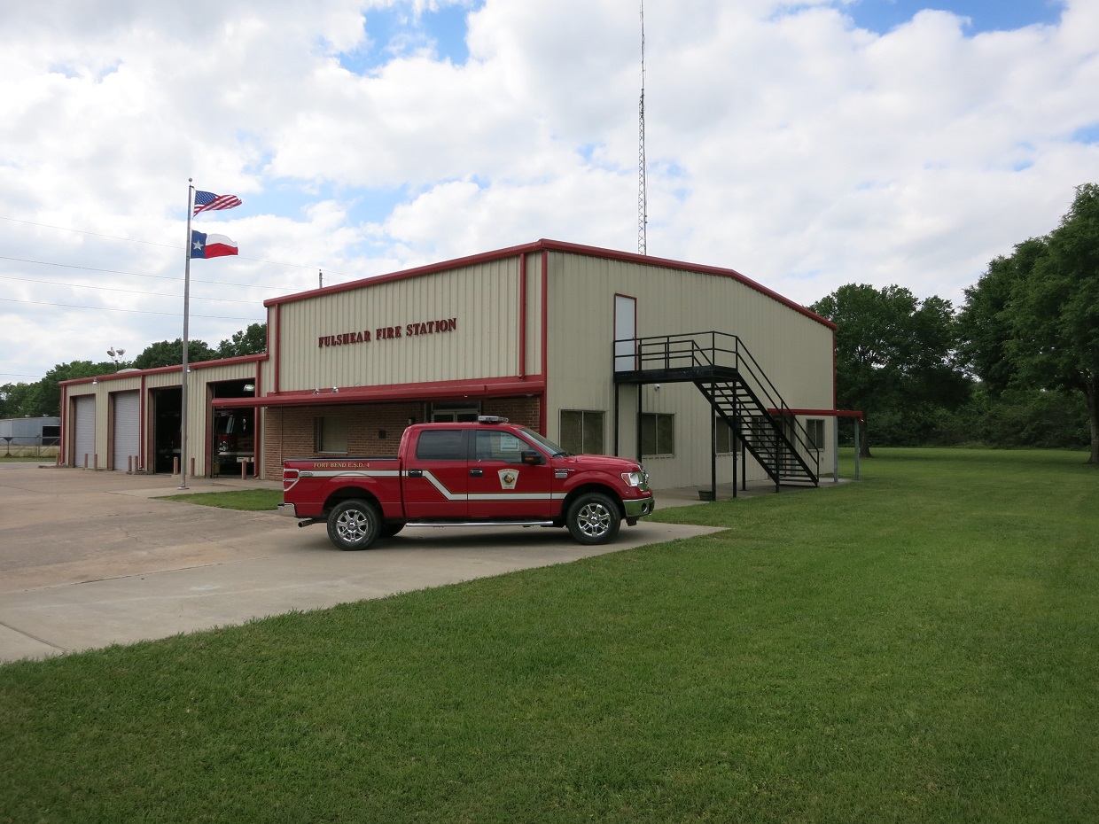Photo shows Fire Station No. 1 of the Fulshear-Simonton Fire Department at 30626 5th Street in Fulshear, Texas. View is to the northwest.