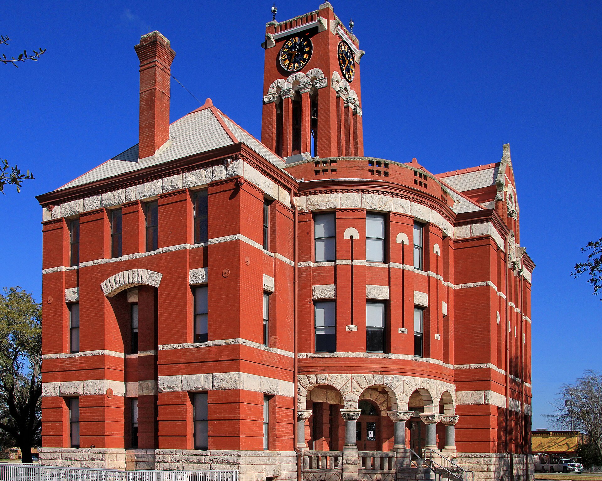 The Lee County, Texas courthouse in, Giddings, Texas, United States.
